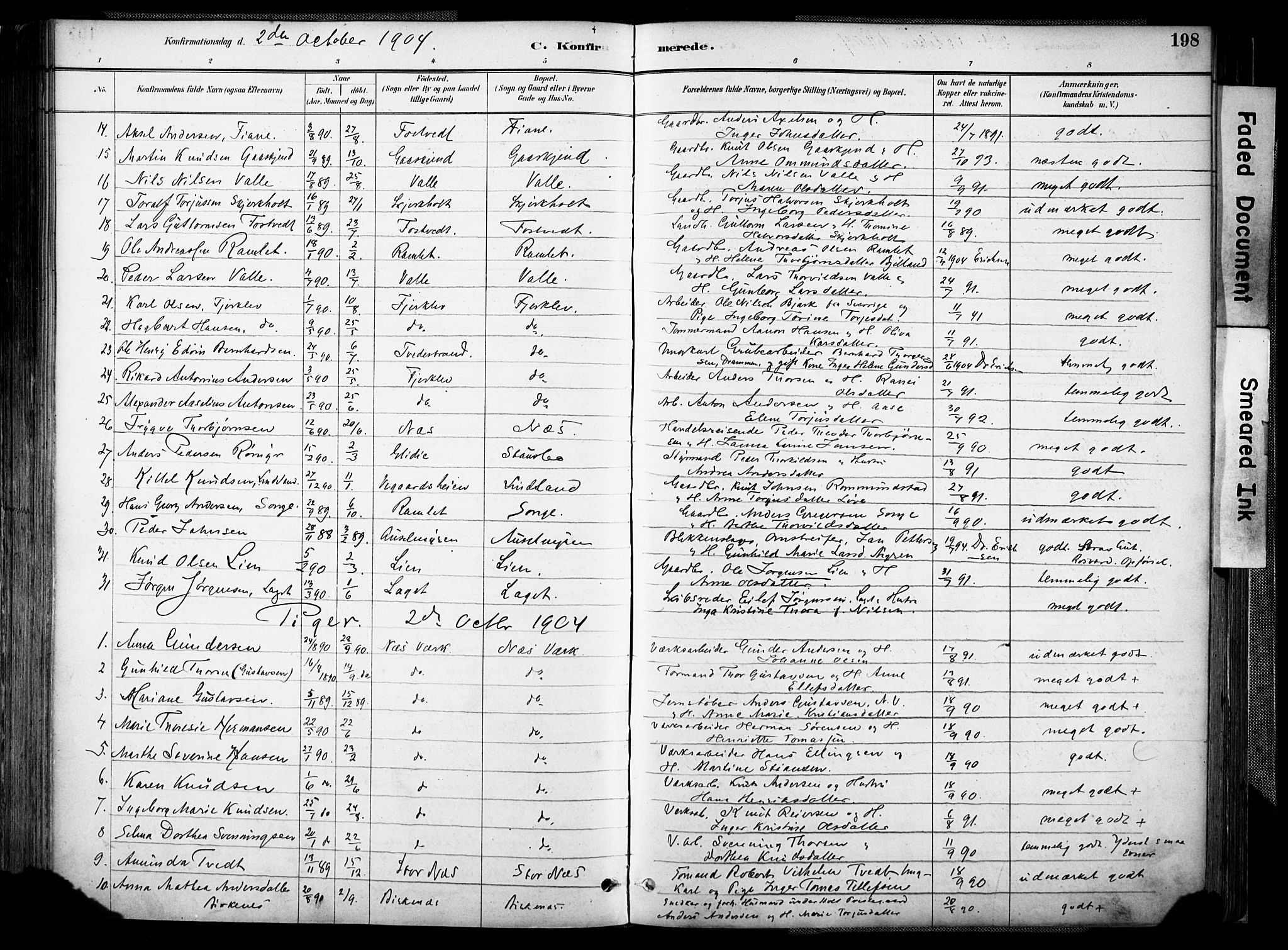 Holt sokneprestkontor, AV/SAK-1111-0021/F/Fa/L0012: Parish register (official) no. A 12, 1885-1907, p. 198