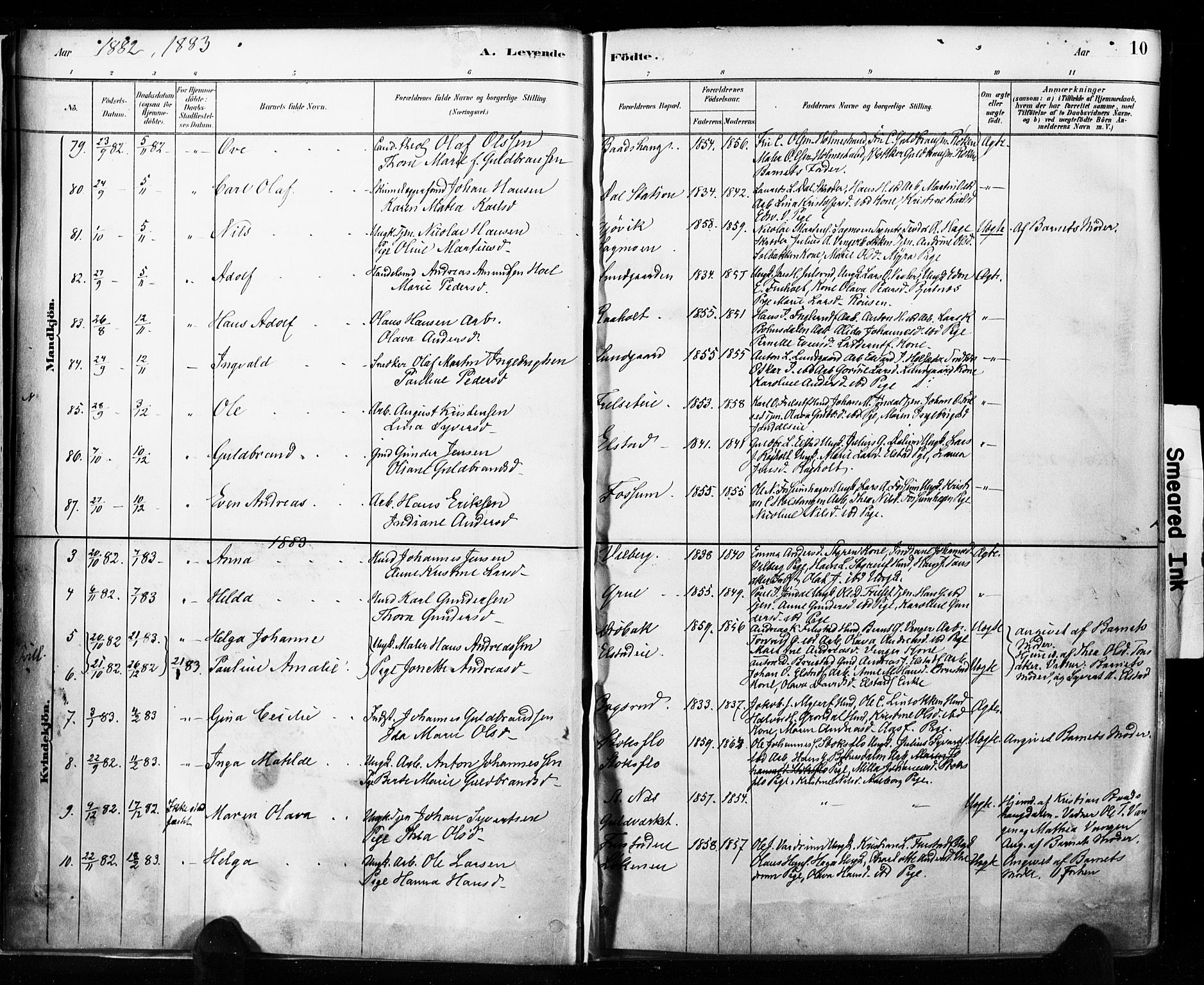 Eidsvoll prestekontor Kirkebøker, SAO/A-10888/F/Fa/L0002: Parish register (official) no. I 2, 1882-1895, p. 10
