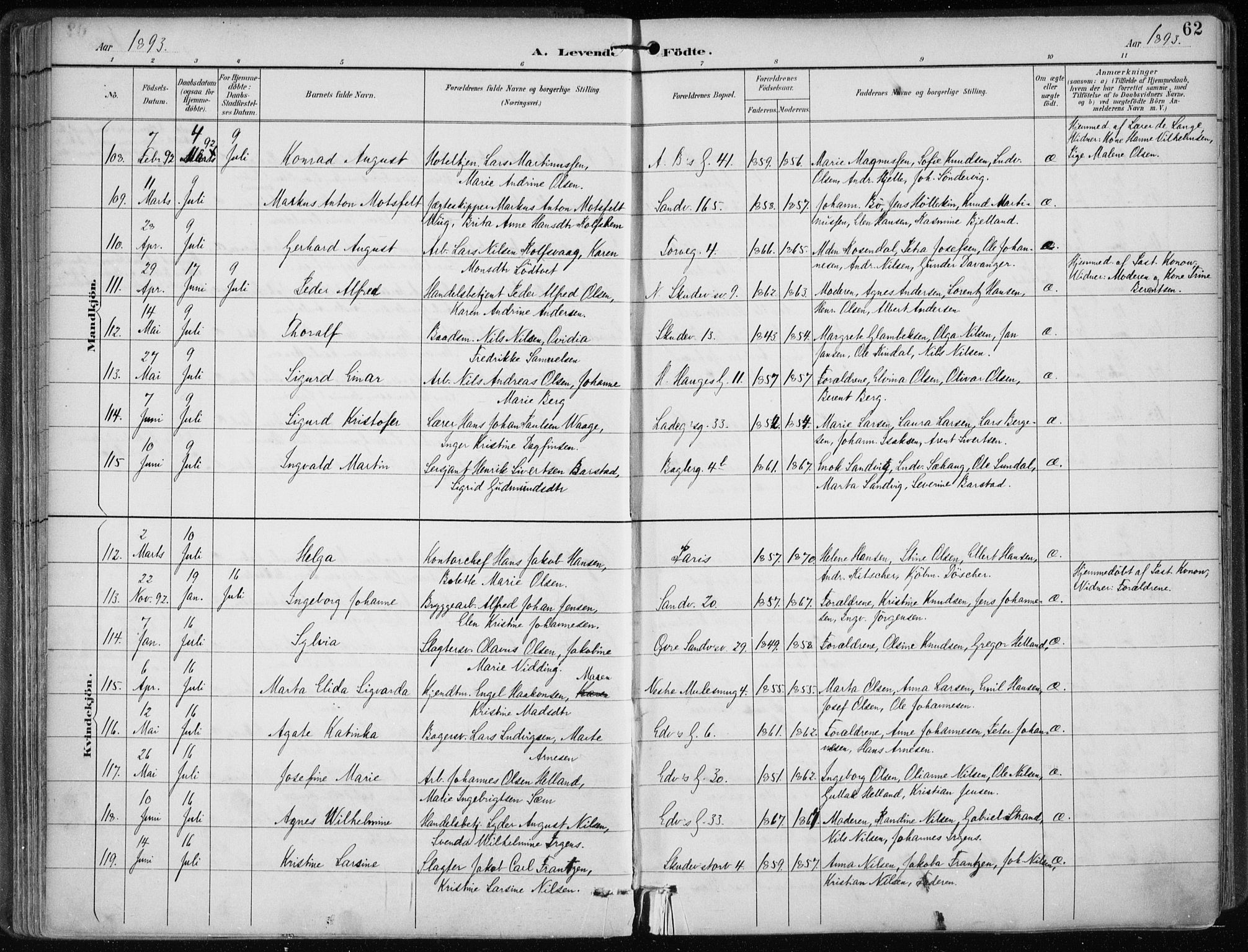 Sandviken Sokneprestembete, AV/SAB-A-77601/H/Ha/L0005: Parish register (official) no. B 2, 1891-1901, p. 62