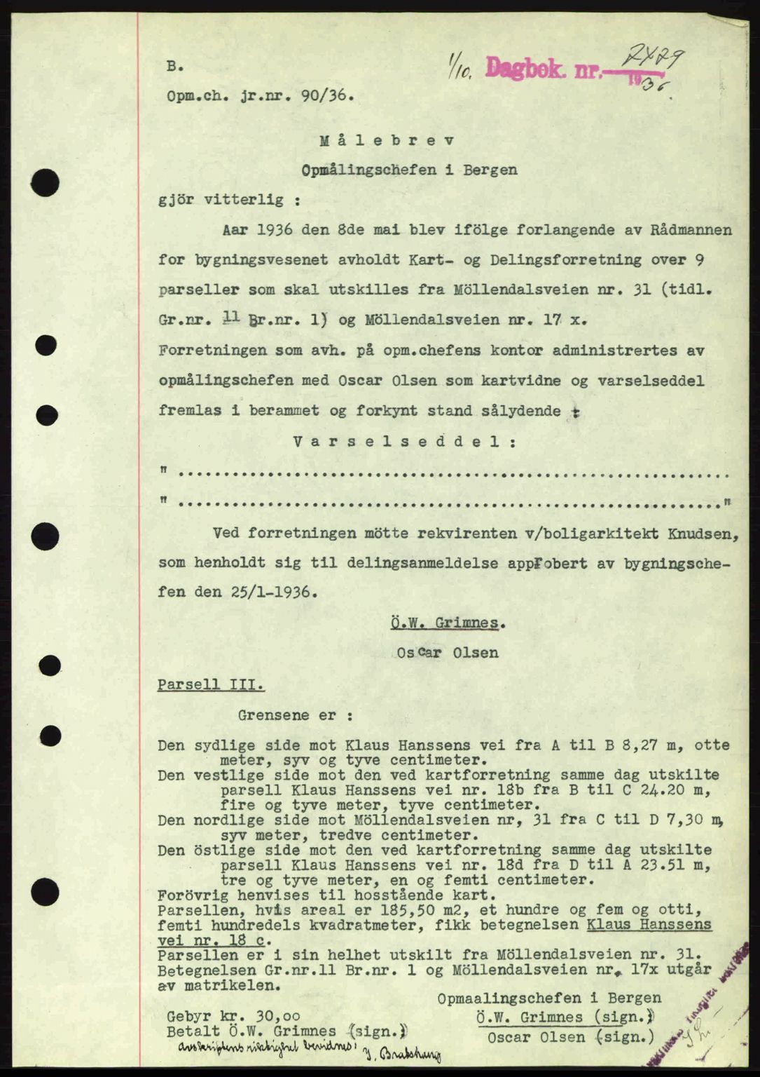 Byfogd og Byskriver i Bergen, AV/SAB-A-3401/03/03Bc/L0003: Mortgage book no. A2-3, 1936-1936, Diary no: : 7479/1936