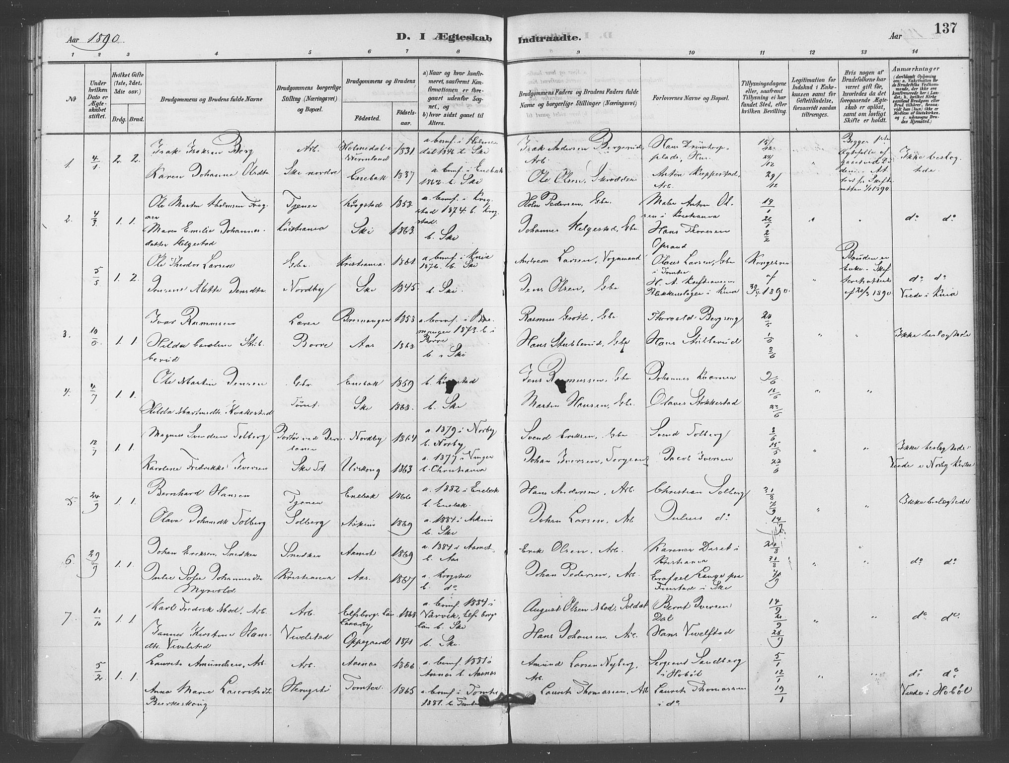 Kråkstad prestekontor Kirkebøker, SAO/A-10125a/F/Fb/L0001: Parish register (official) no. II 1, 1880-1892, p. 137