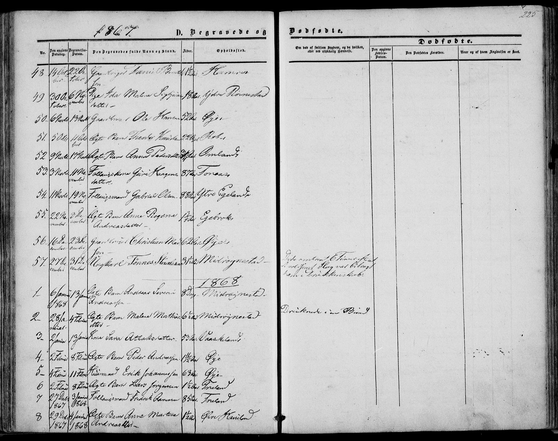 Kvinesdal sokneprestkontor, AV/SAK-1111-0026/F/Fa/Fab/L0006: Parish register (official) no. A 6, 1857-1869, p. 225