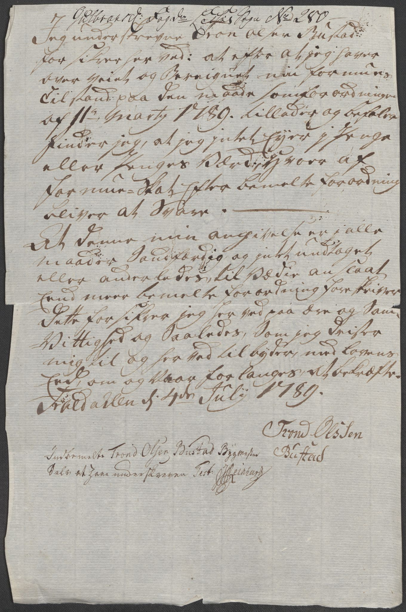 Rentekammeret inntil 1814, Reviderte regnskaper, Mindre regnskaper, AV/RA-EA-4068/Rf/Rfe/L0010: Fosen fogderi, Gudbrandsdalen fogderi, 1789, p. 163