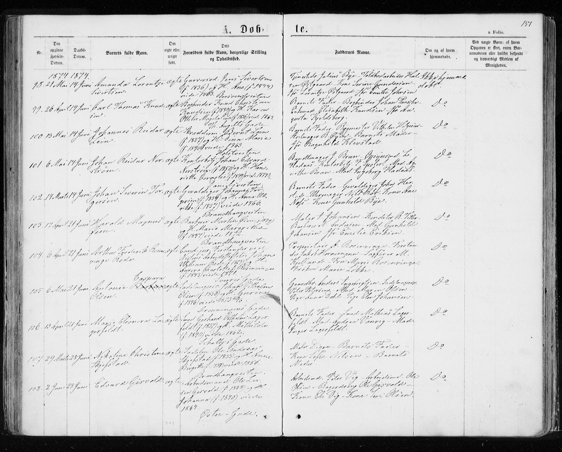Ministerialprotokoller, klokkerbøker og fødselsregistre - Sør-Trøndelag, SAT/A-1456/601/L0054: Parish register (official) no. 601A22, 1866-1877, p. 151