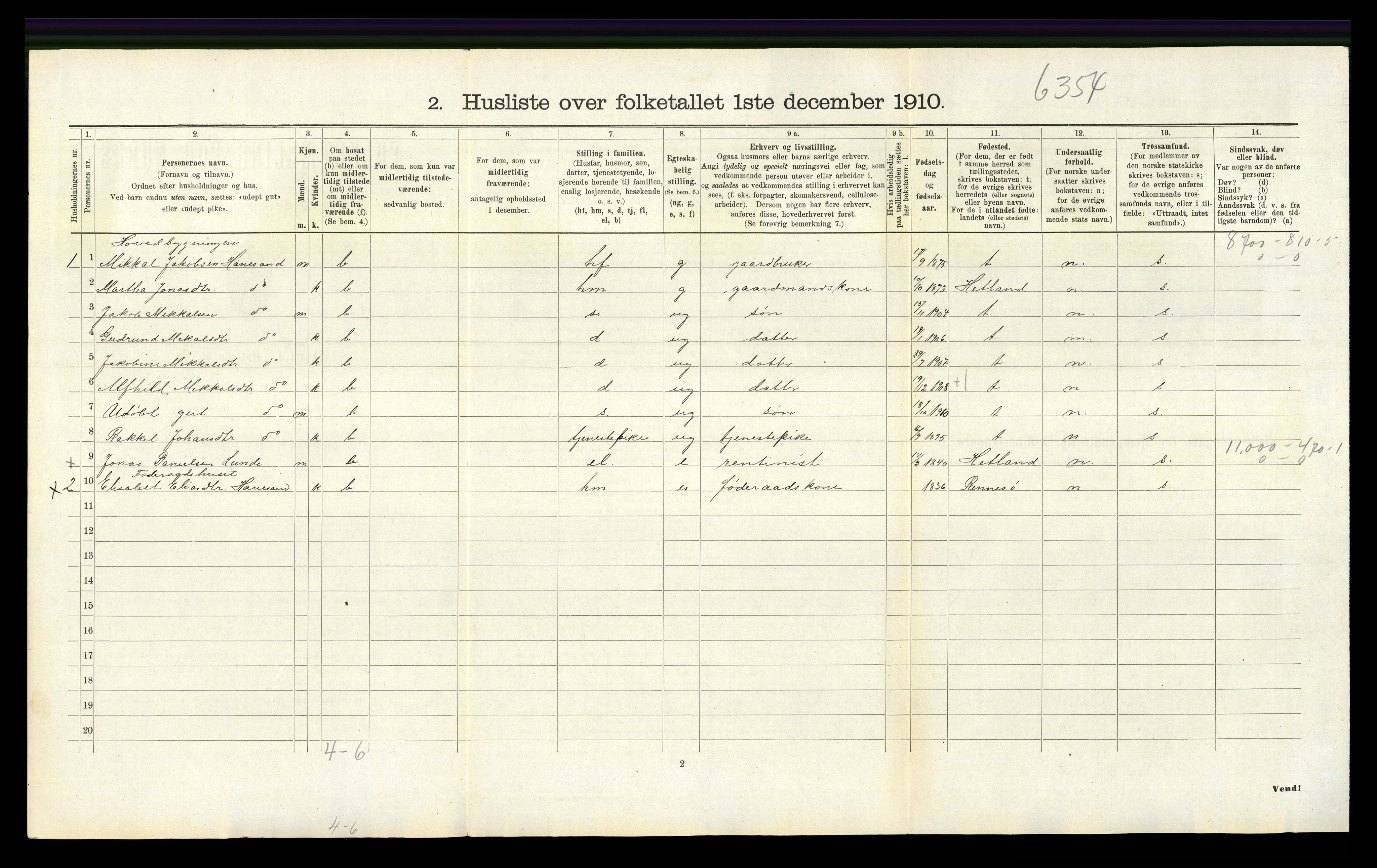 RA, 1910 census for Finnøy, 1910, p. 571