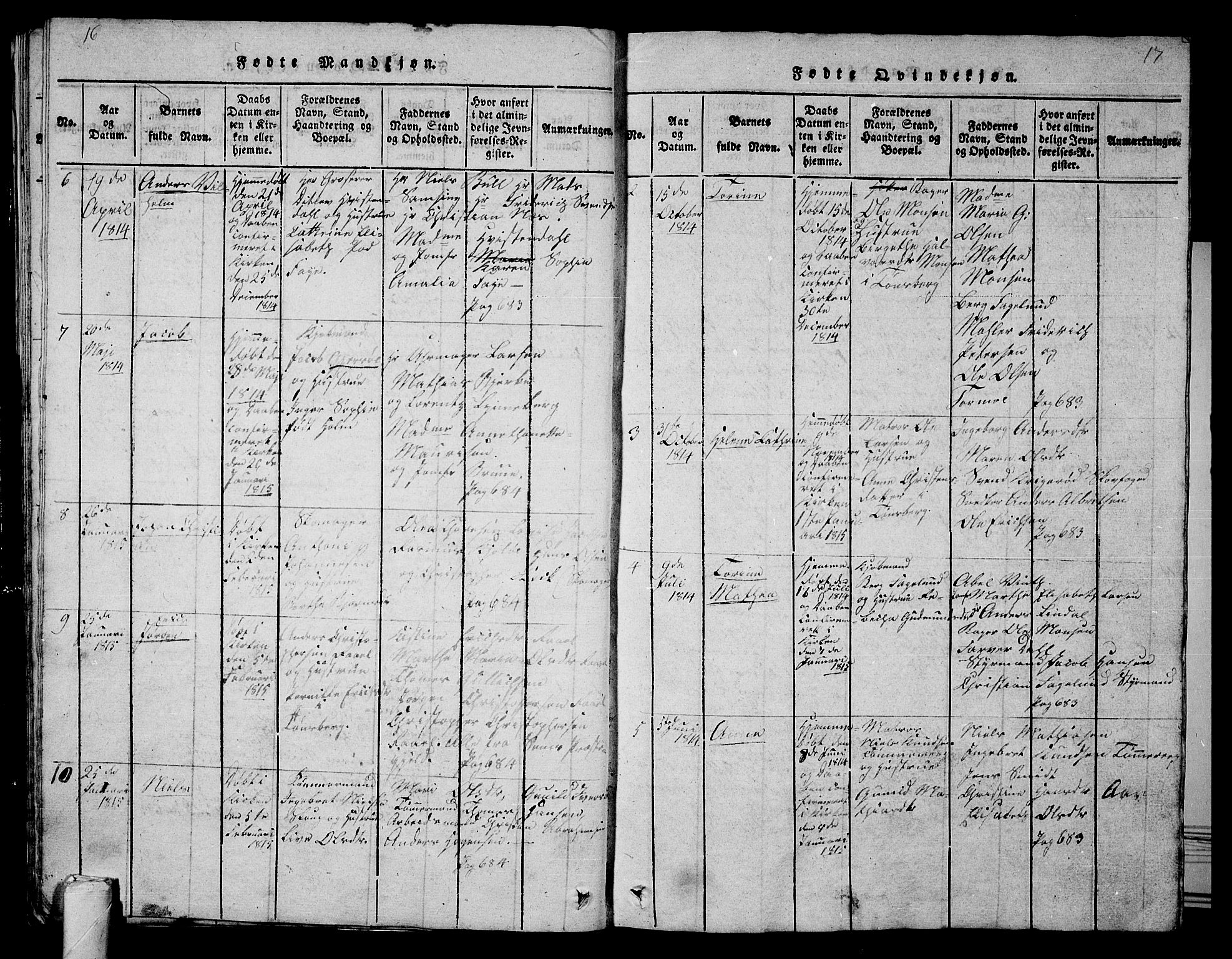 Tønsberg kirkebøker, SAKO/A-330/G/Ga/L0001: Parish register (copy) no. 1, 1813-1826, p. 16-17