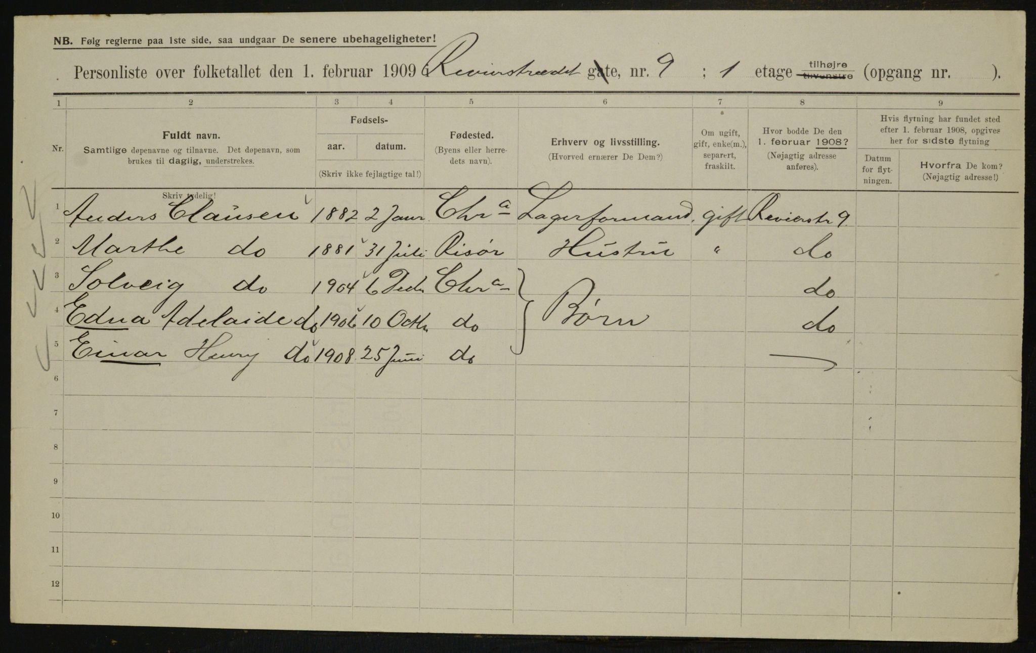 OBA, Municipal Census 1909 for Kristiania, 1909, p. 75214