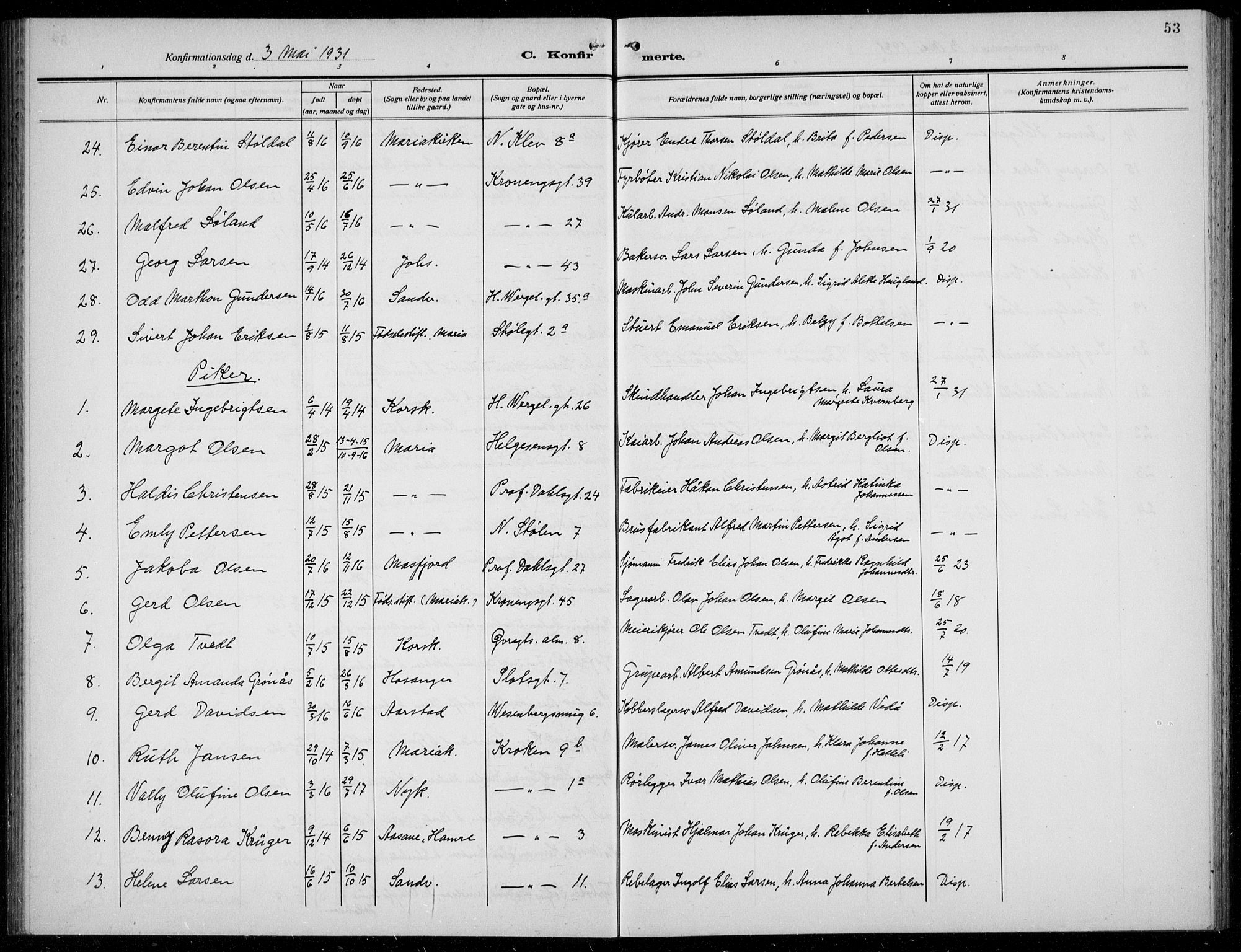 Mariakirken Sokneprestembete, AV/SAB-A-76901/H/Hab/L0010: Parish register (copy) no. A 10, 1920-1937, p. 53