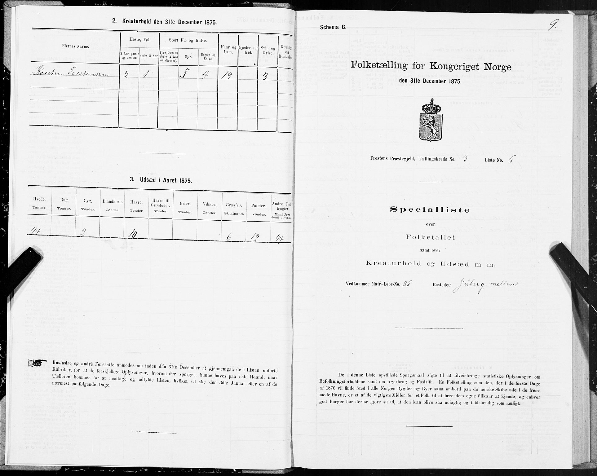 SAT, 1875 census for 1717P Frosta, 1875, p. 3009