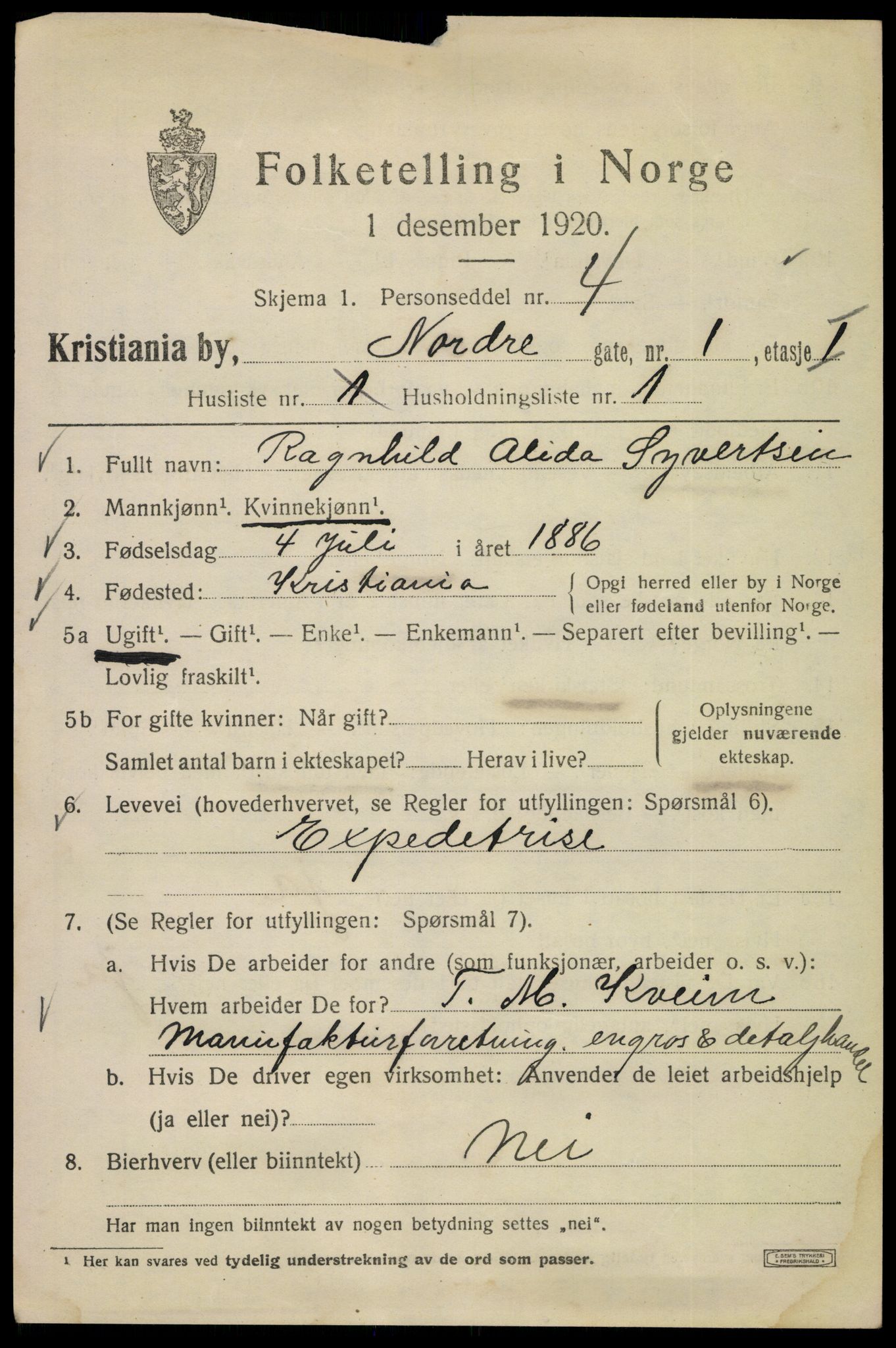 SAO, 1920 census for Kristiania, 1920, p. 424699