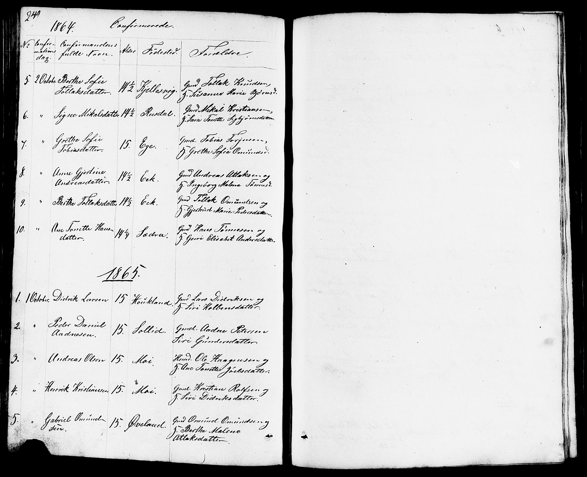 Lund sokneprestkontor, AV/SAST-A-101809/S07/L0003: Parish register (copy) no. B 3, 1848-1885, p. 249