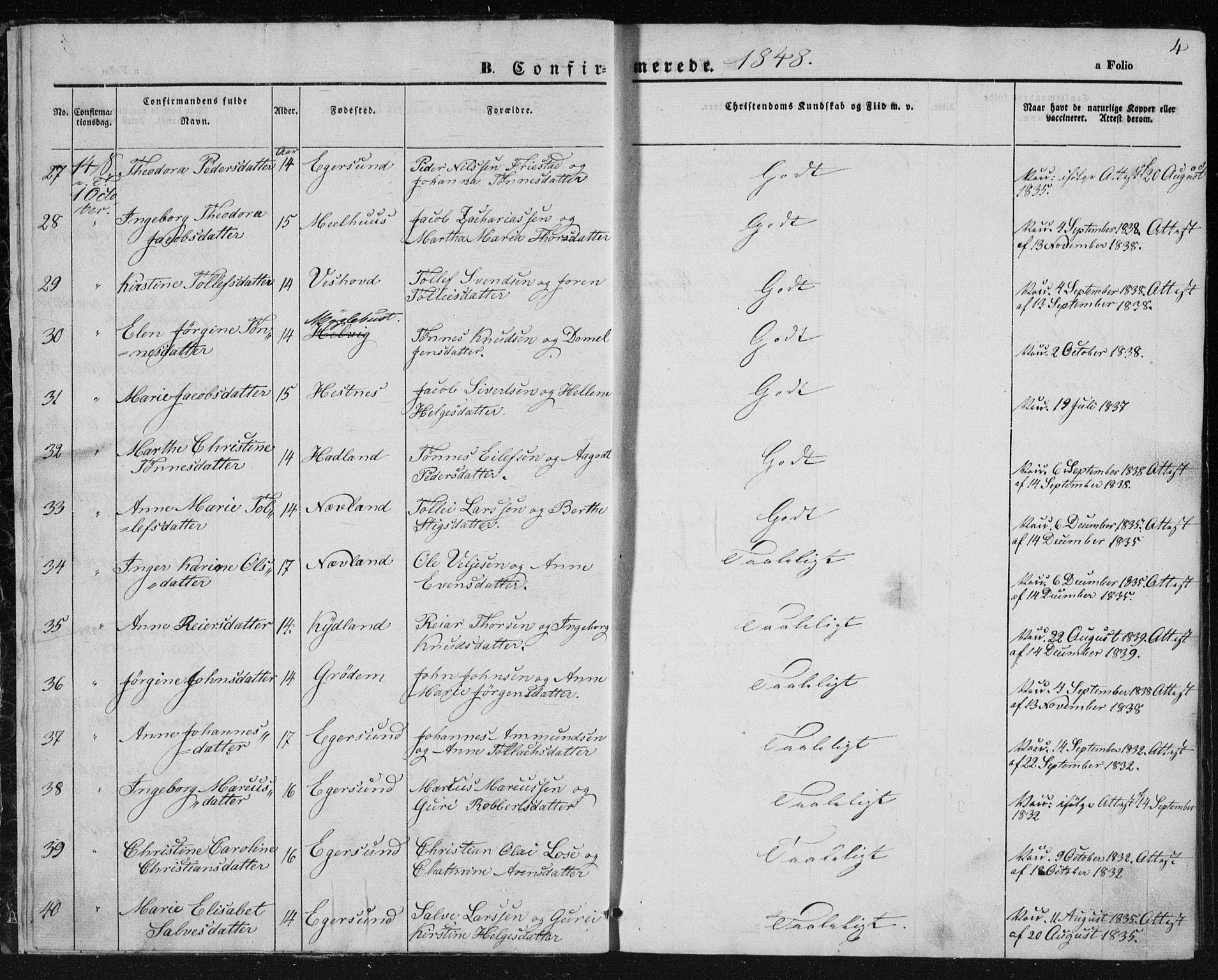 Eigersund sokneprestkontor, AV/SAST-A-101807/S08/L0010: Parish register (official) no. A 10, 1848-1849, p. 4