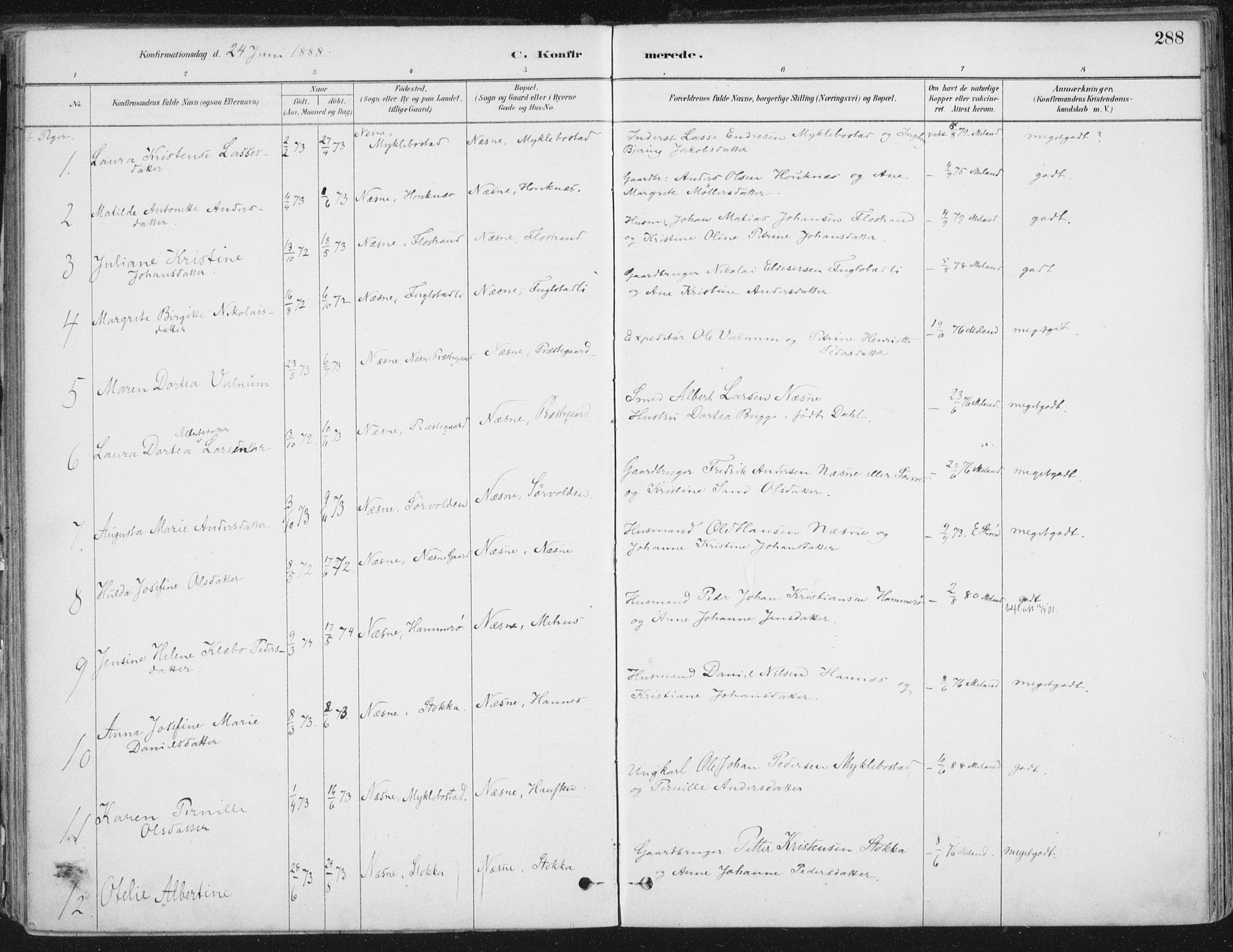 Ministerialprotokoller, klokkerbøker og fødselsregistre - Nordland, AV/SAT-A-1459/838/L0552: Parish register (official) no. 838A10, 1880-1910, p. 288