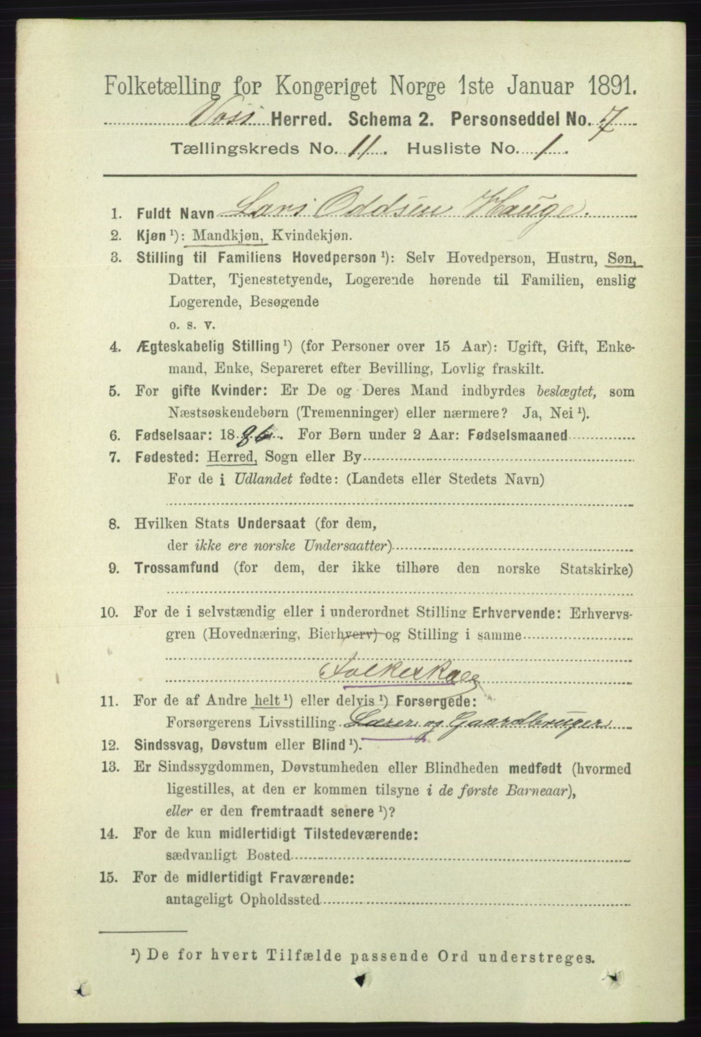 RA, 1891 census for 1235 Voss, 1891, p. 5834