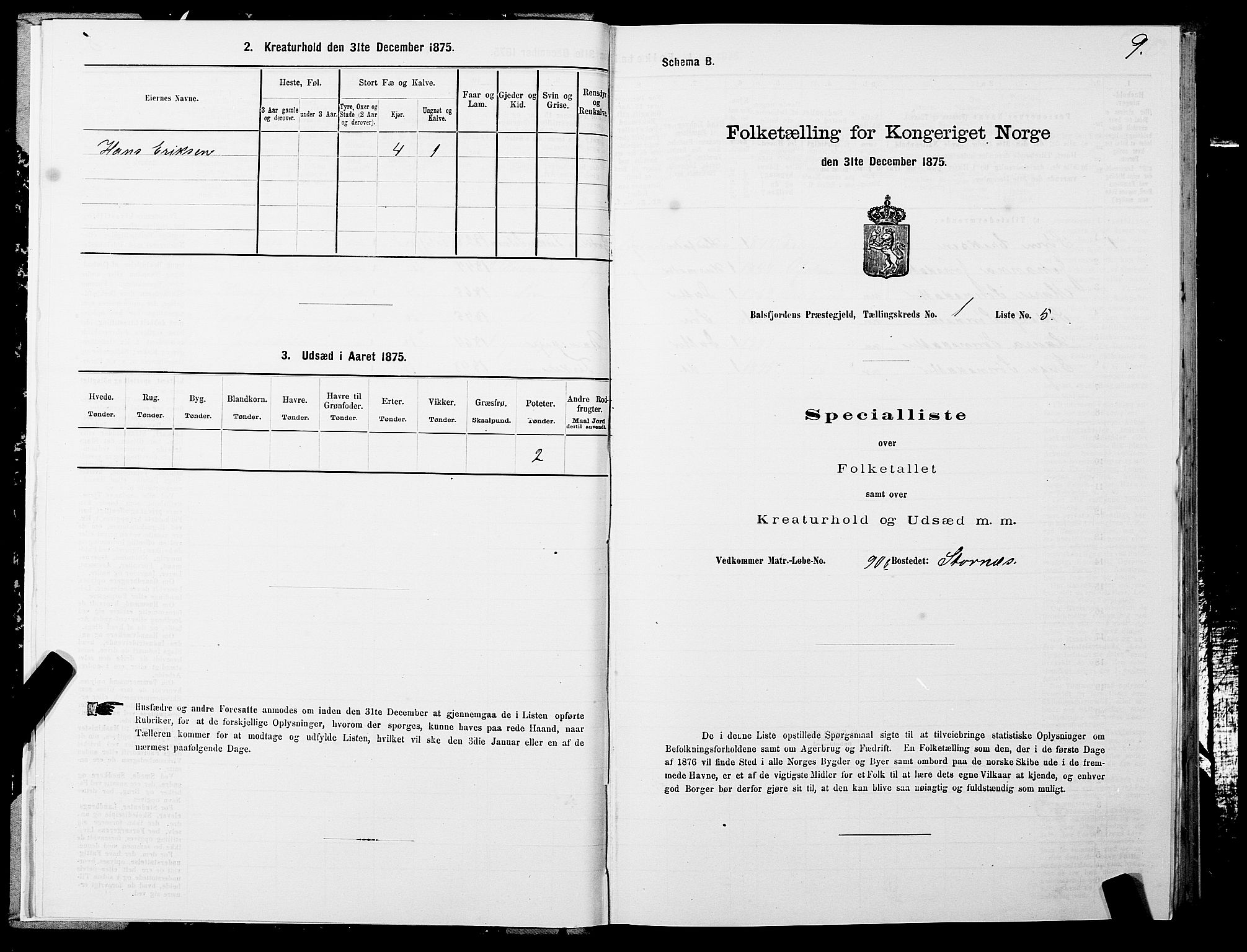 SATØ, 1875 census for 1933P Balsfjord, 1875, p. 1009