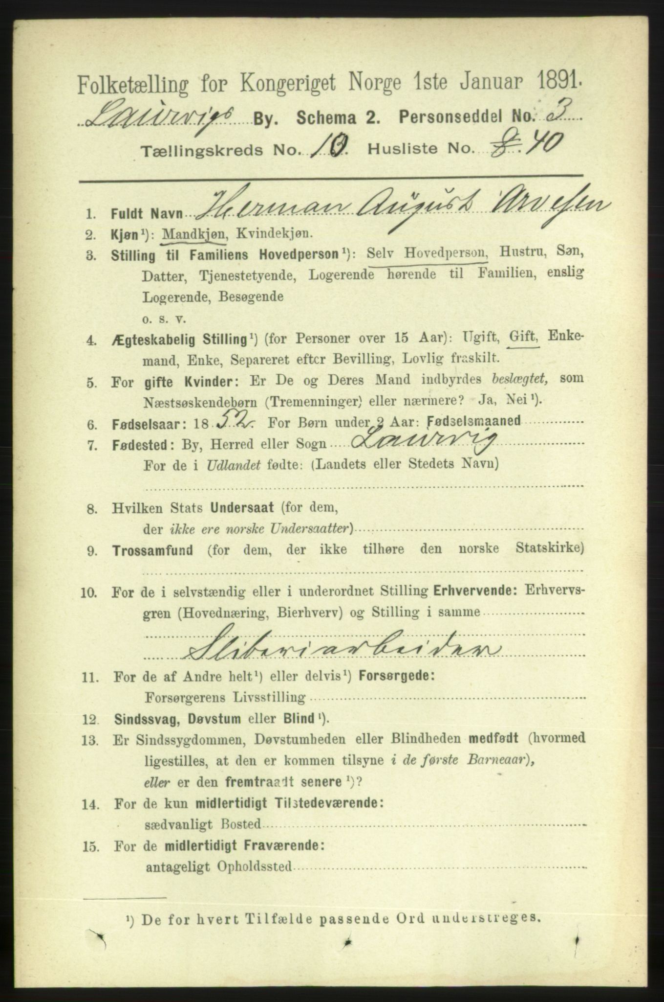 RA, 1891 census for 0707 Larvik, 1891, p. 9427