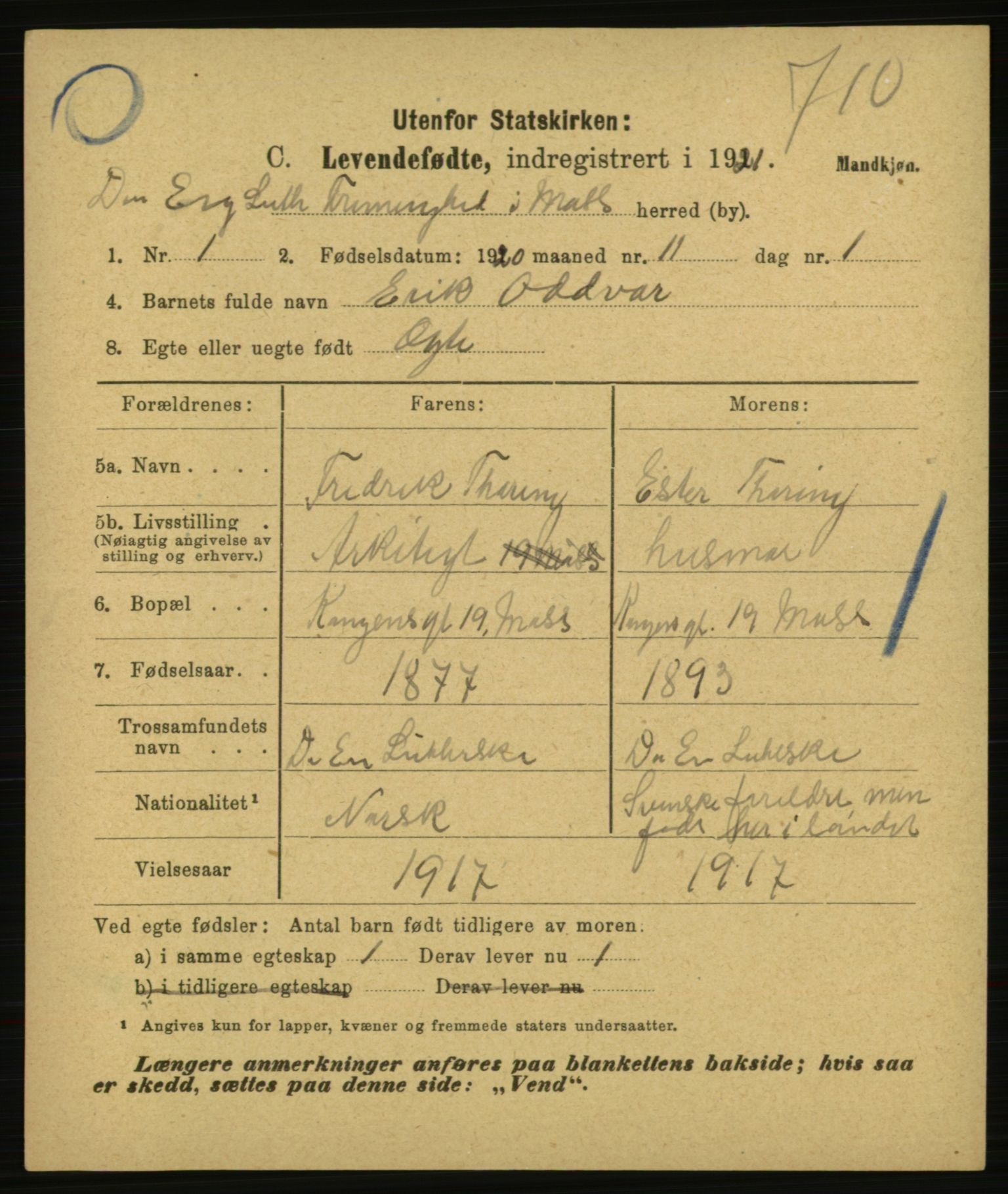 Statistisk sentralbyrå, Sosiodemografiske emner, Befolkning, AV/RA-S-2228/E/L0019: Fødte, gifte, døde dissentere., 1921, p. 13