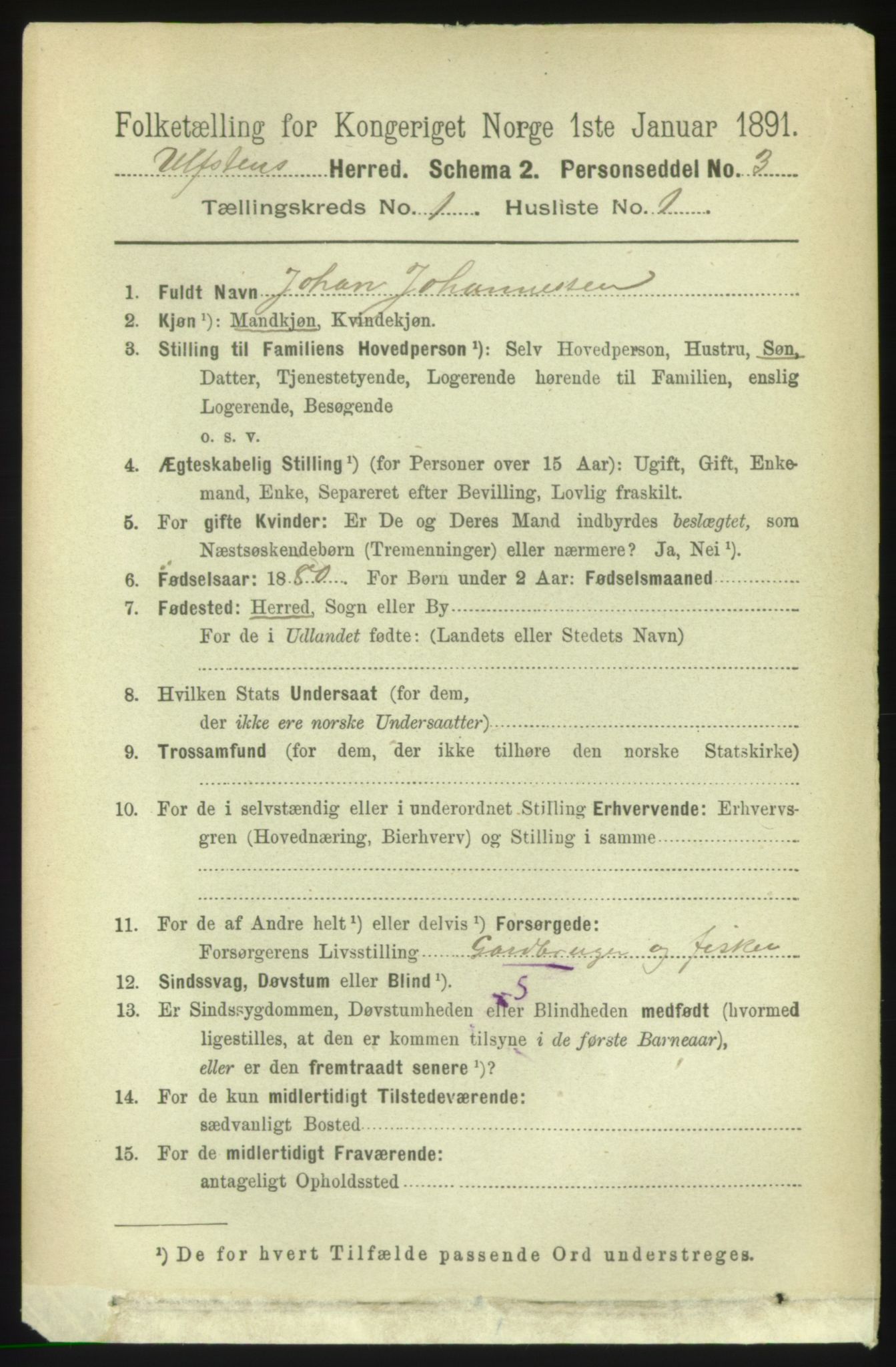 RA, 1891 census for 1516 Ulstein, 1891, p. 61