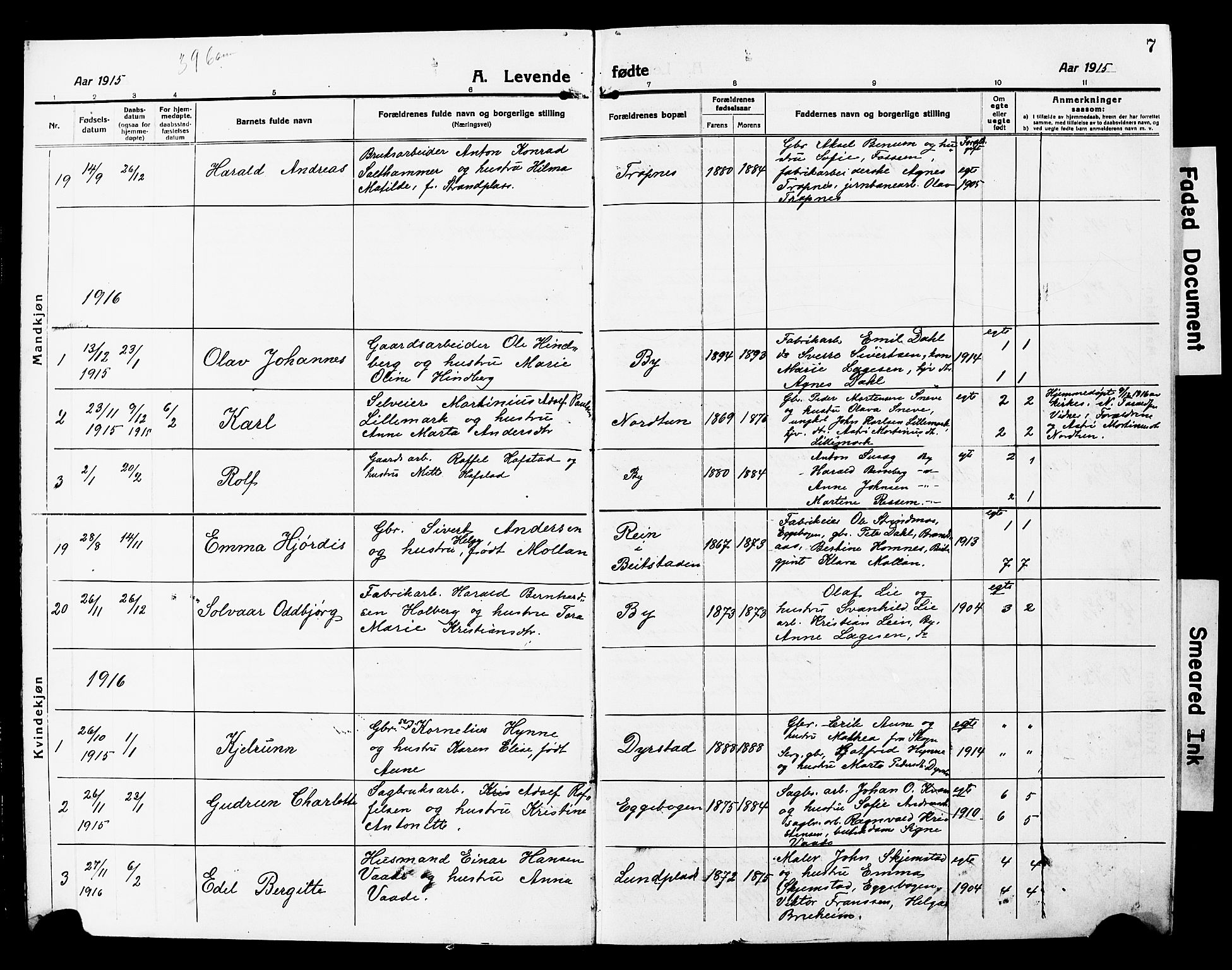 Ministerialprotokoller, klokkerbøker og fødselsregistre - Nord-Trøndelag, SAT/A-1458/740/L0382: Parish register (copy) no. 740C03, 1915-1927, p. 7