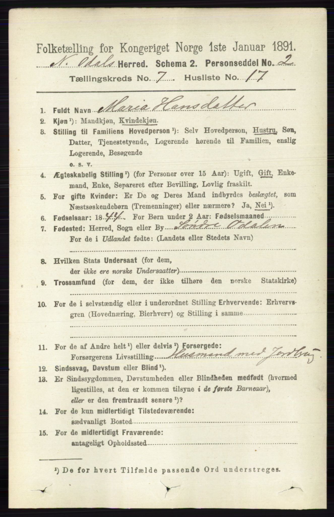 RA, 1891 census for 0418 Nord-Odal, 1891, p. 2919