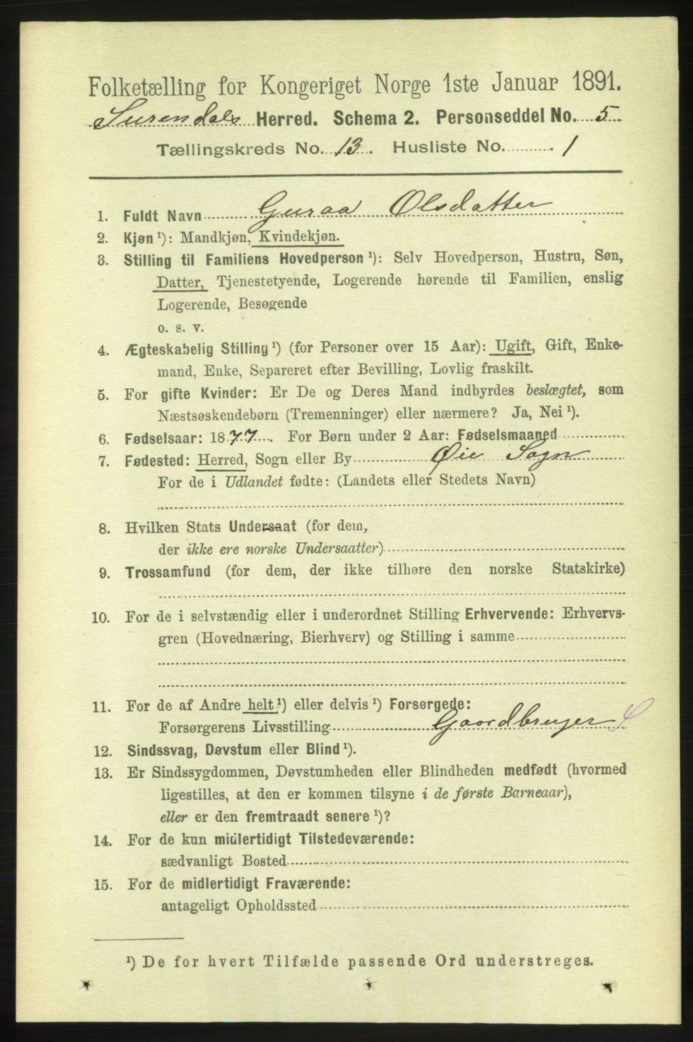 RA, 1891 census for 1566 Surnadal, 1891, p. 3171