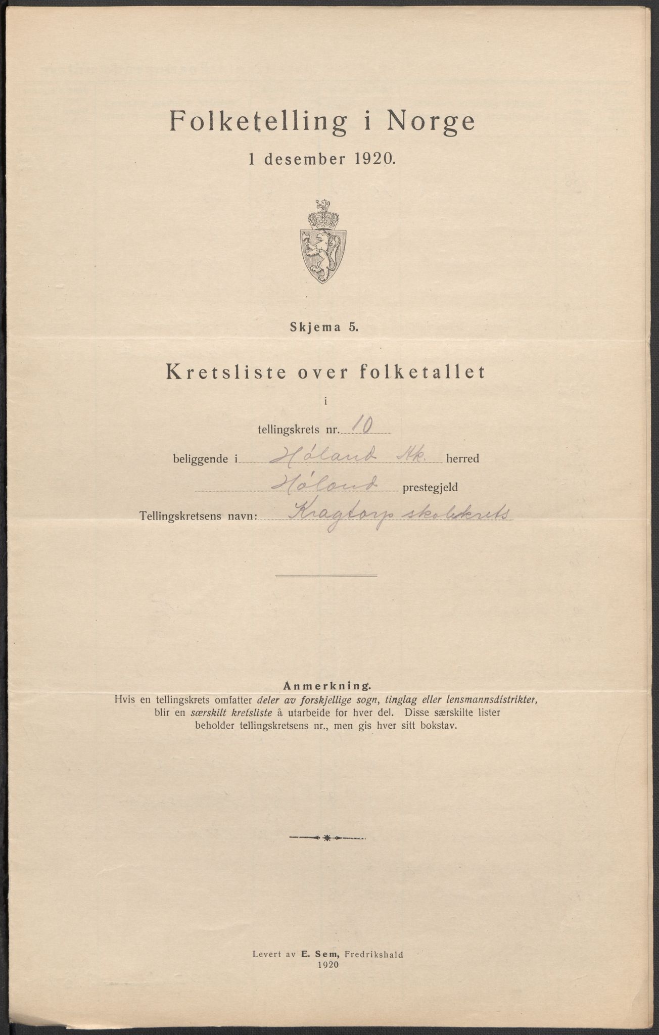 SAO, 1920 census for Høland, 1920, p. 49
