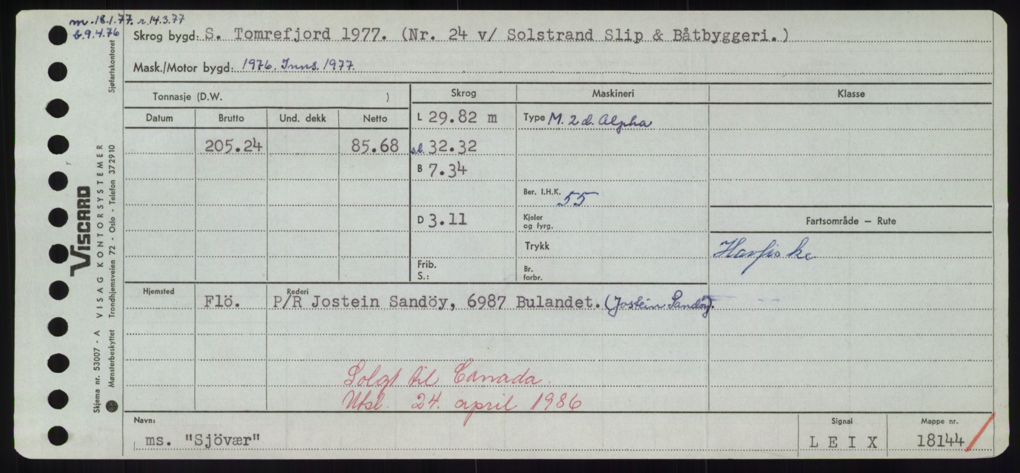 Sjøfartsdirektoratet med forløpere, Skipsmålingen, RA/S-1627/H/Hd/L0033: Fartøy, Sevi-Sjø, p. 427