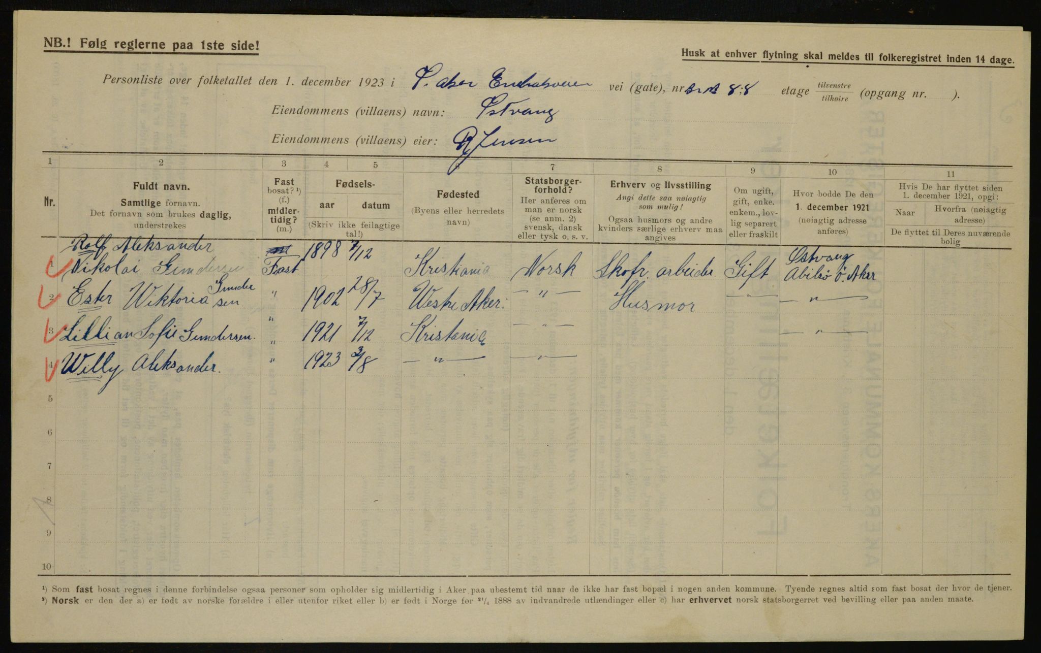 , Municipal Census 1923 for Aker, 1923, p. 38793