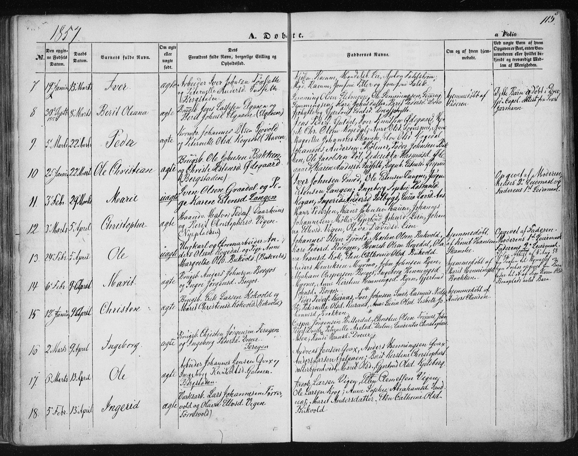 Ministerialprotokoller, klokkerbøker og fødselsregistre - Sør-Trøndelag, SAT/A-1456/681/L0931: Parish register (official) no. 681A09, 1845-1859, p. 115