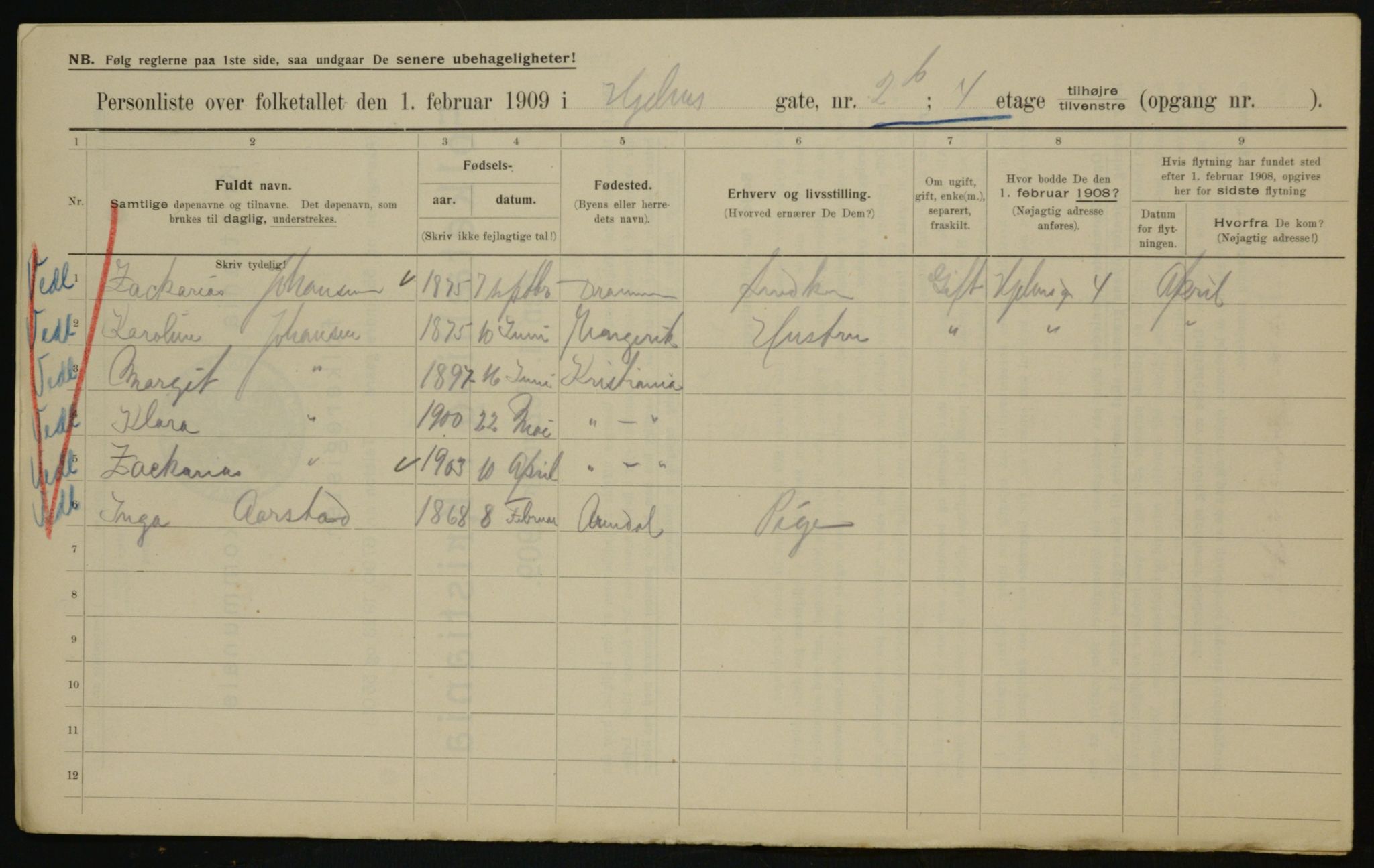 OBA, Municipal Census 1909 for Kristiania, 1909, p. 36384