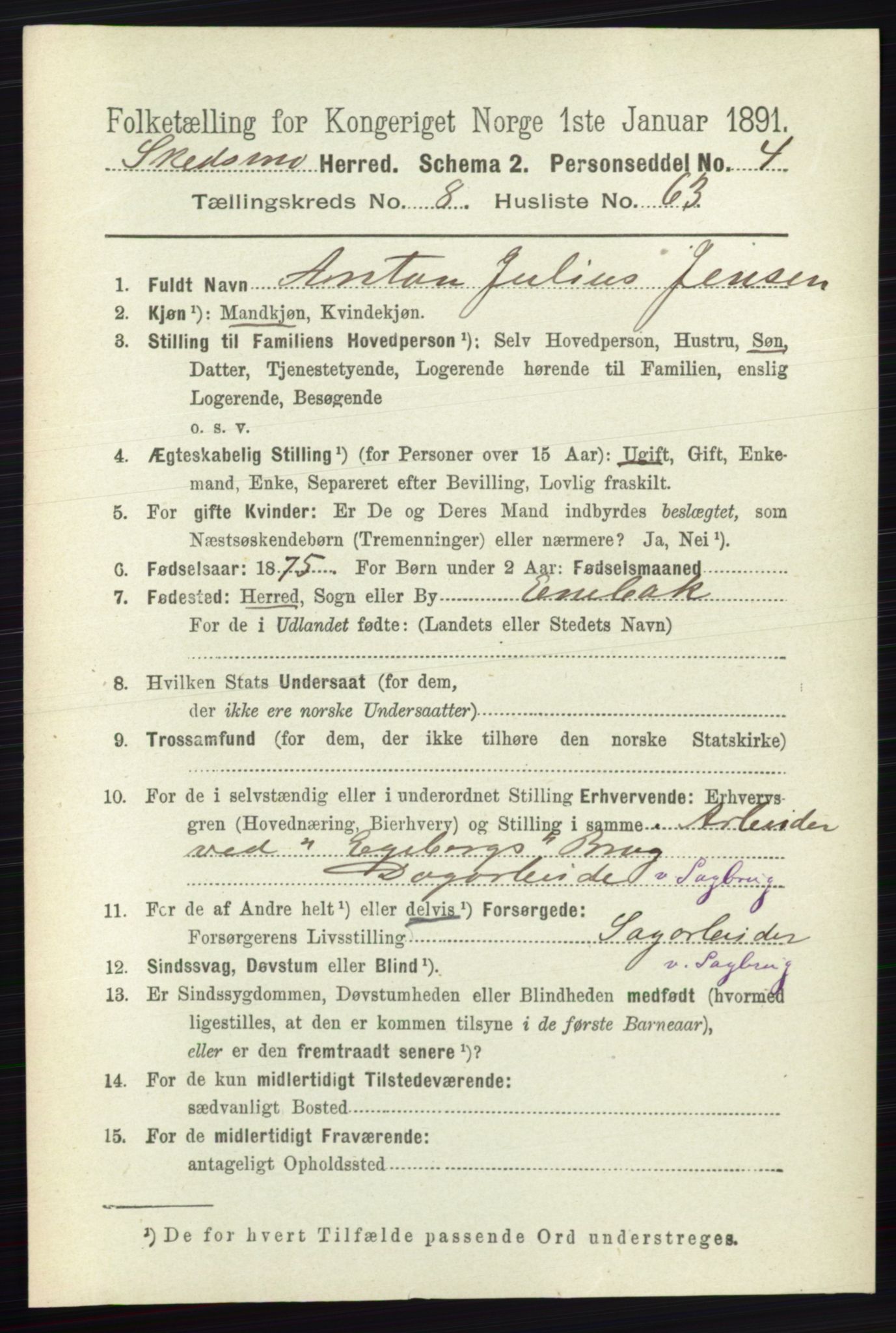 RA, 1891 census for 0231 Skedsmo, 1891, p. 4624