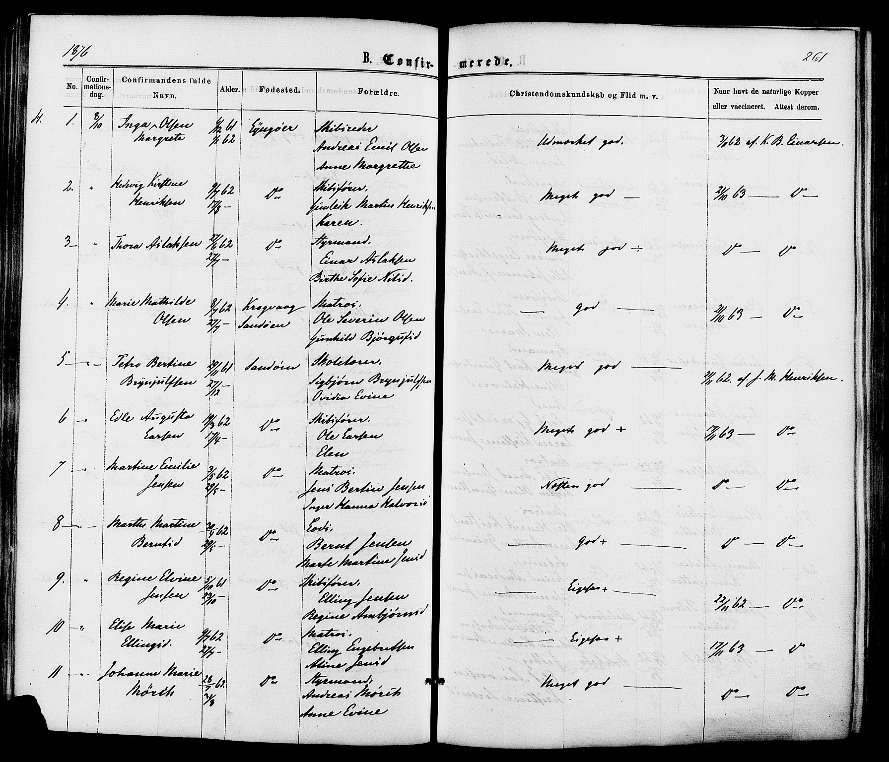 Dypvåg sokneprestkontor, SAK/1111-0007/F/Fa/Faa/L0007: Parish register (official) no. A 7/ 1, 1872-1884, p. 261
