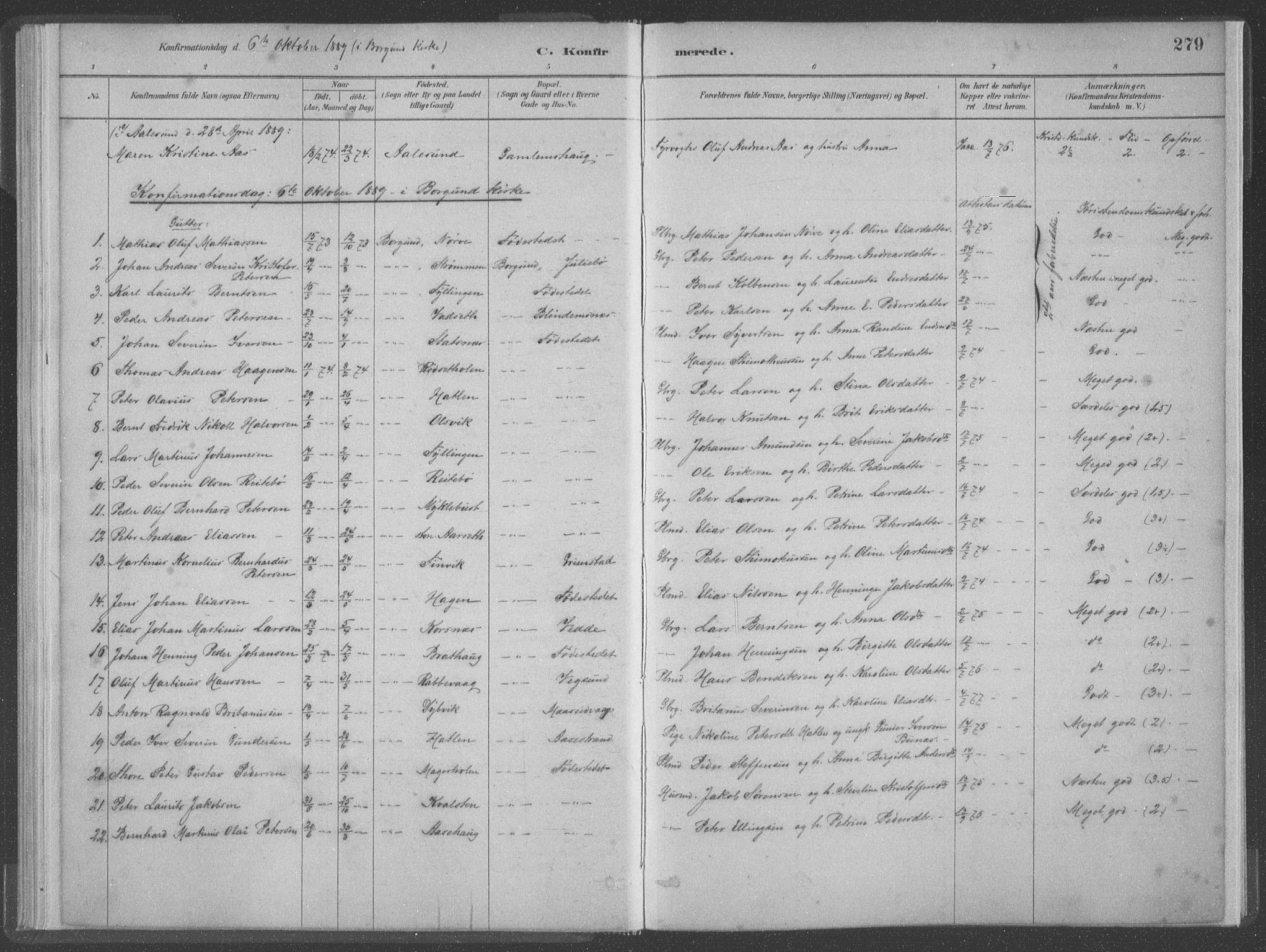 Ministerialprotokoller, klokkerbøker og fødselsregistre - Møre og Romsdal, SAT/A-1454/528/L0402: Parish register (official) no. 528A12II, 1880-1903, p. 279