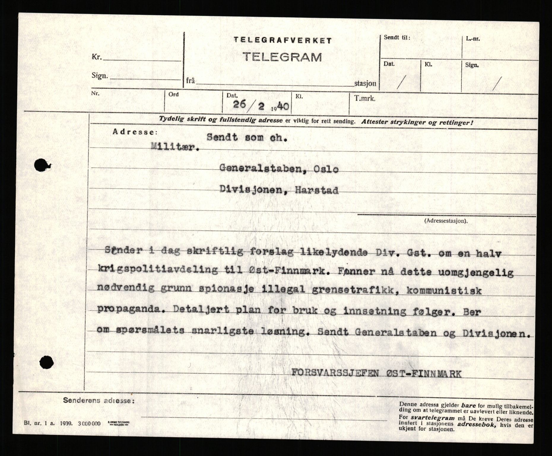 Forsvaret, Forsvarets krigshistoriske avdeling, RA/RAFA-2017/Y/Yb/L0151: II-C-11-645  -  6. Divisjon: avsnittsjefen i Øst-Finnmark, 1940, p. 758