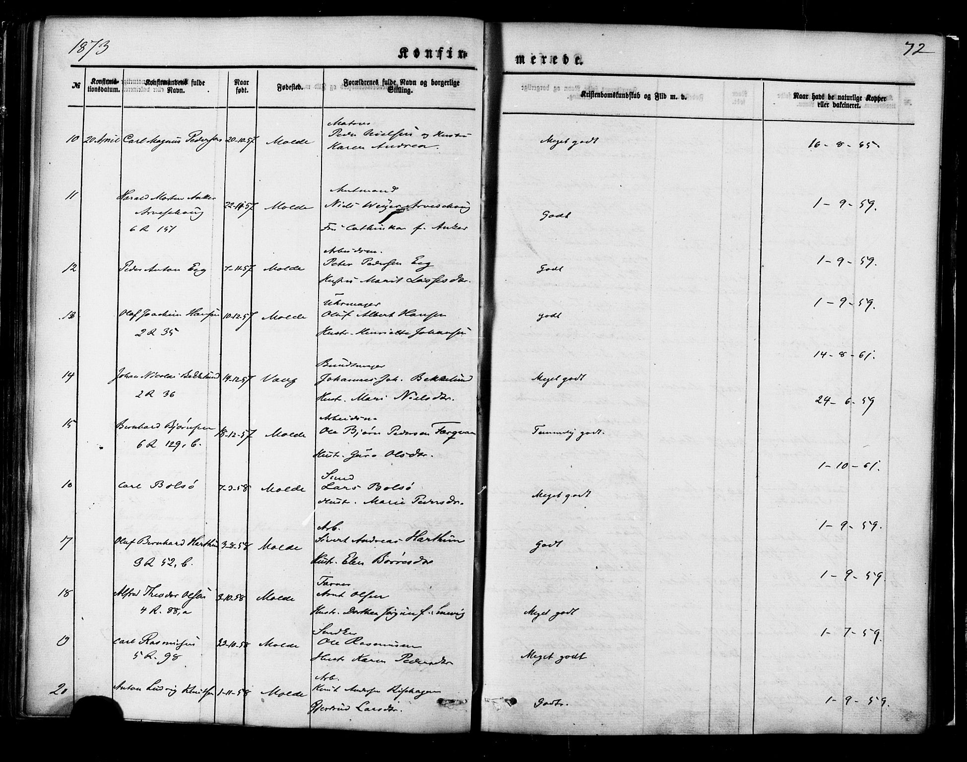 Ministerialprotokoller, klokkerbøker og fødselsregistre - Møre og Romsdal, SAT/A-1454/558/L0691: Parish register (official) no. 558A05, 1873-1886, p. 72