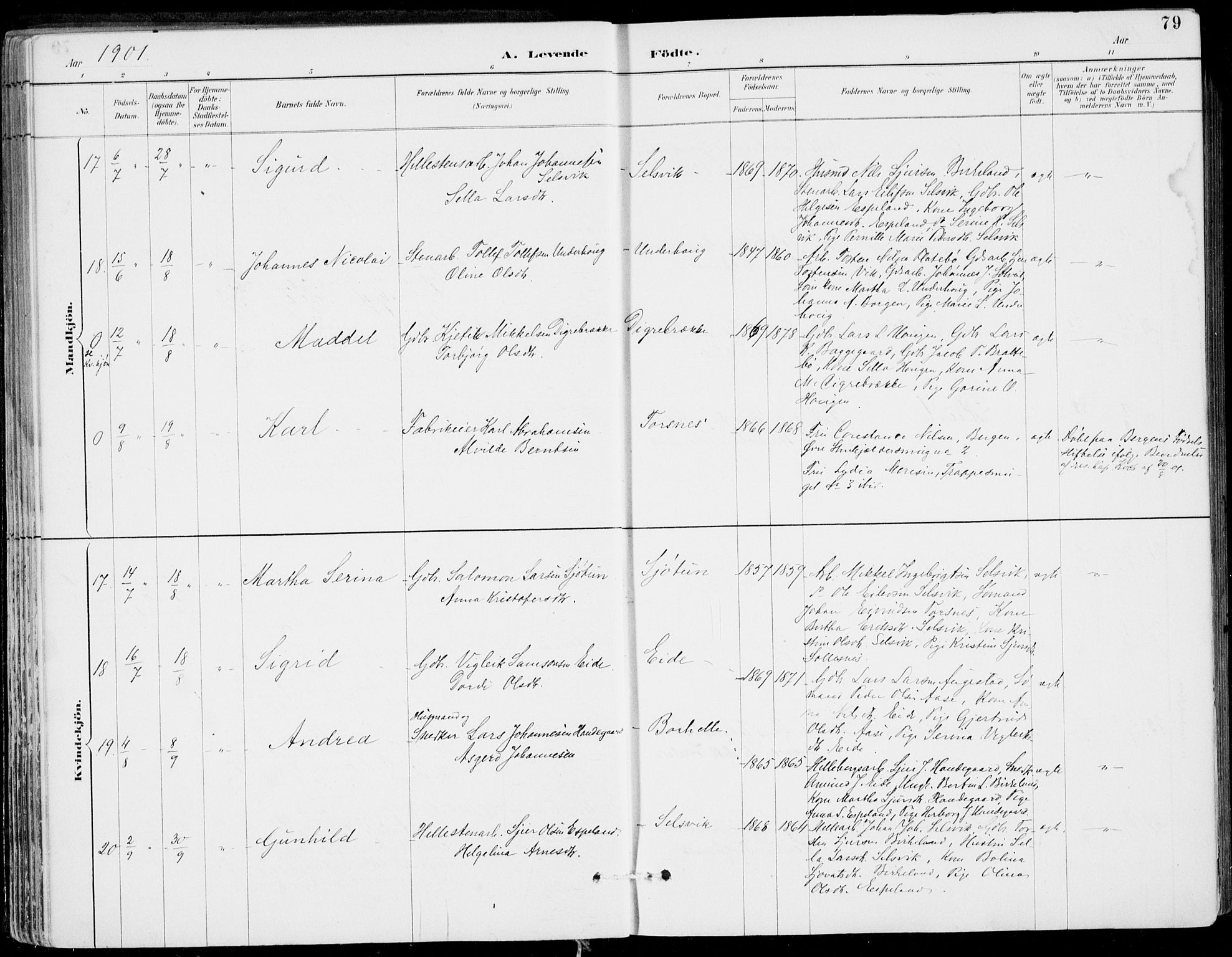 Strandebarm sokneprestembete, AV/SAB-A-78401/H/Haa: Parish register (official) no. E  1, 1886-1908, p. 79