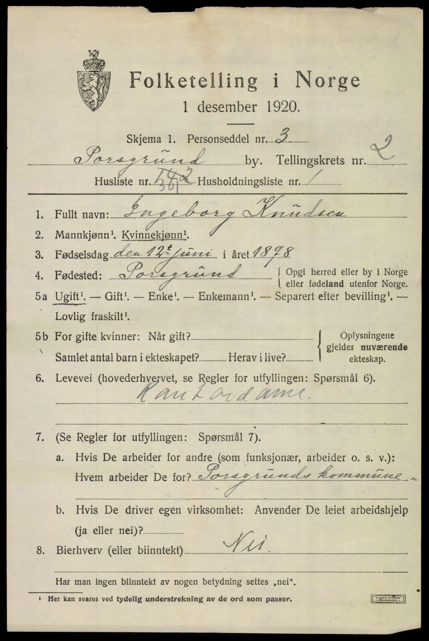 SAKO, 1920 census for Porsgrunn, 1920, p. 14439