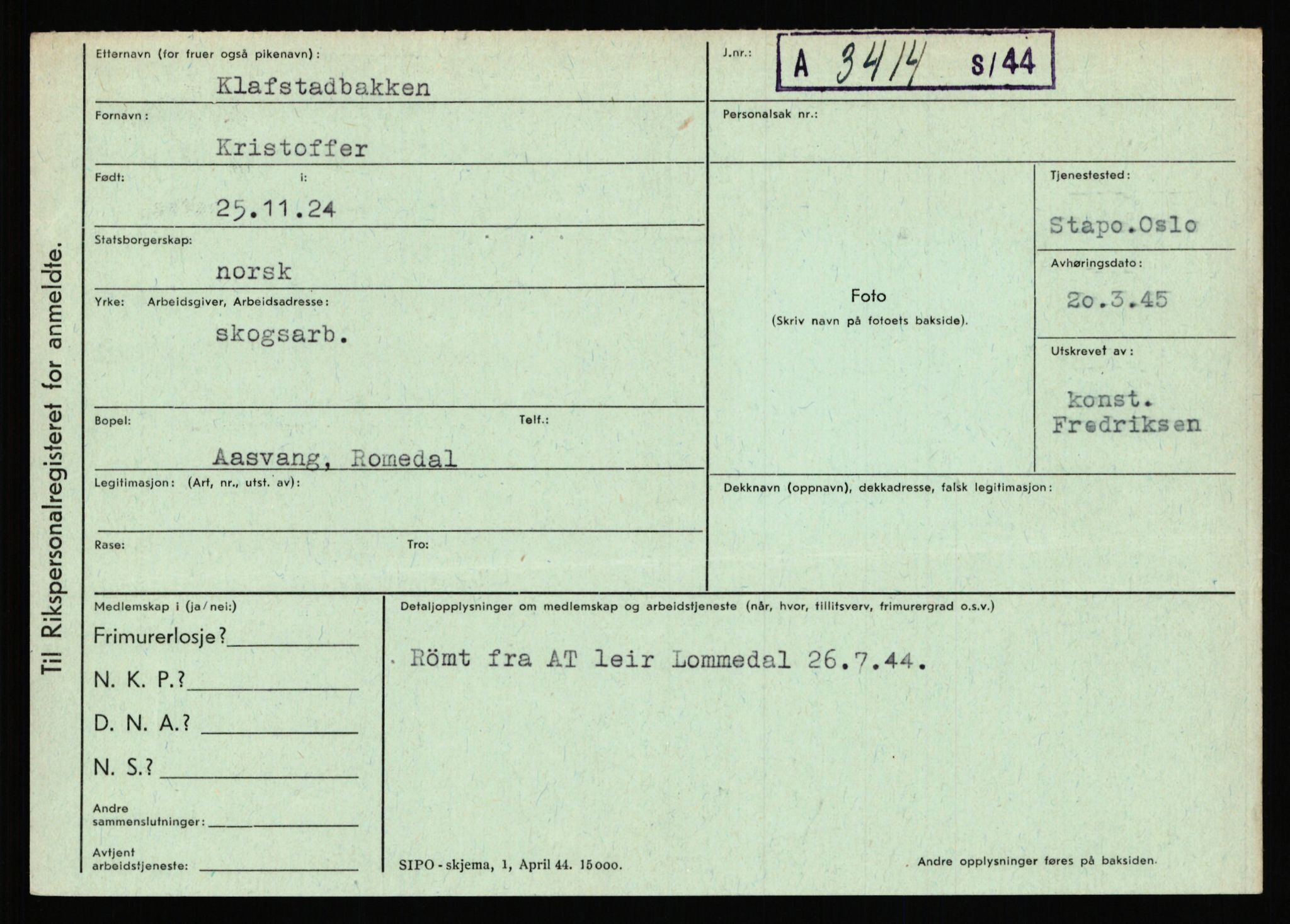 Statspolitiet - Hovedkontoret / Osloavdelingen, AV/RA-S-1329/C/Ca/L0008: Johan(nes)sen - Knoph, 1943-1945, p. 4705