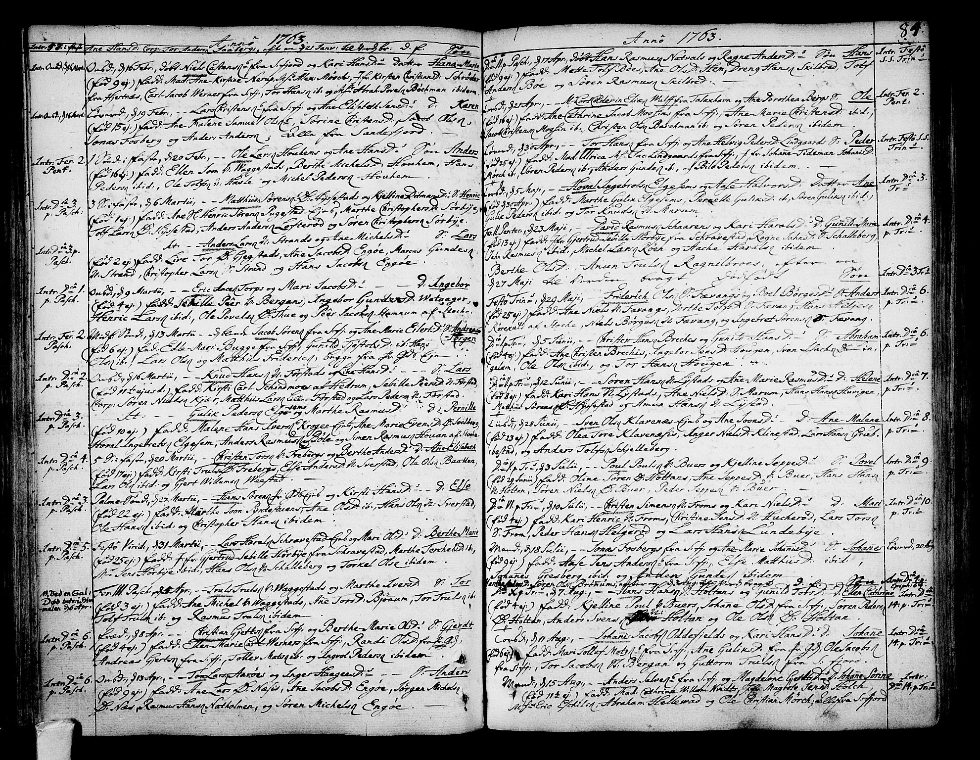 Sandar kirkebøker, SAKO/A-243/F/Fa/L0002: Parish register (official) no. 2, 1733-1788, p. 84