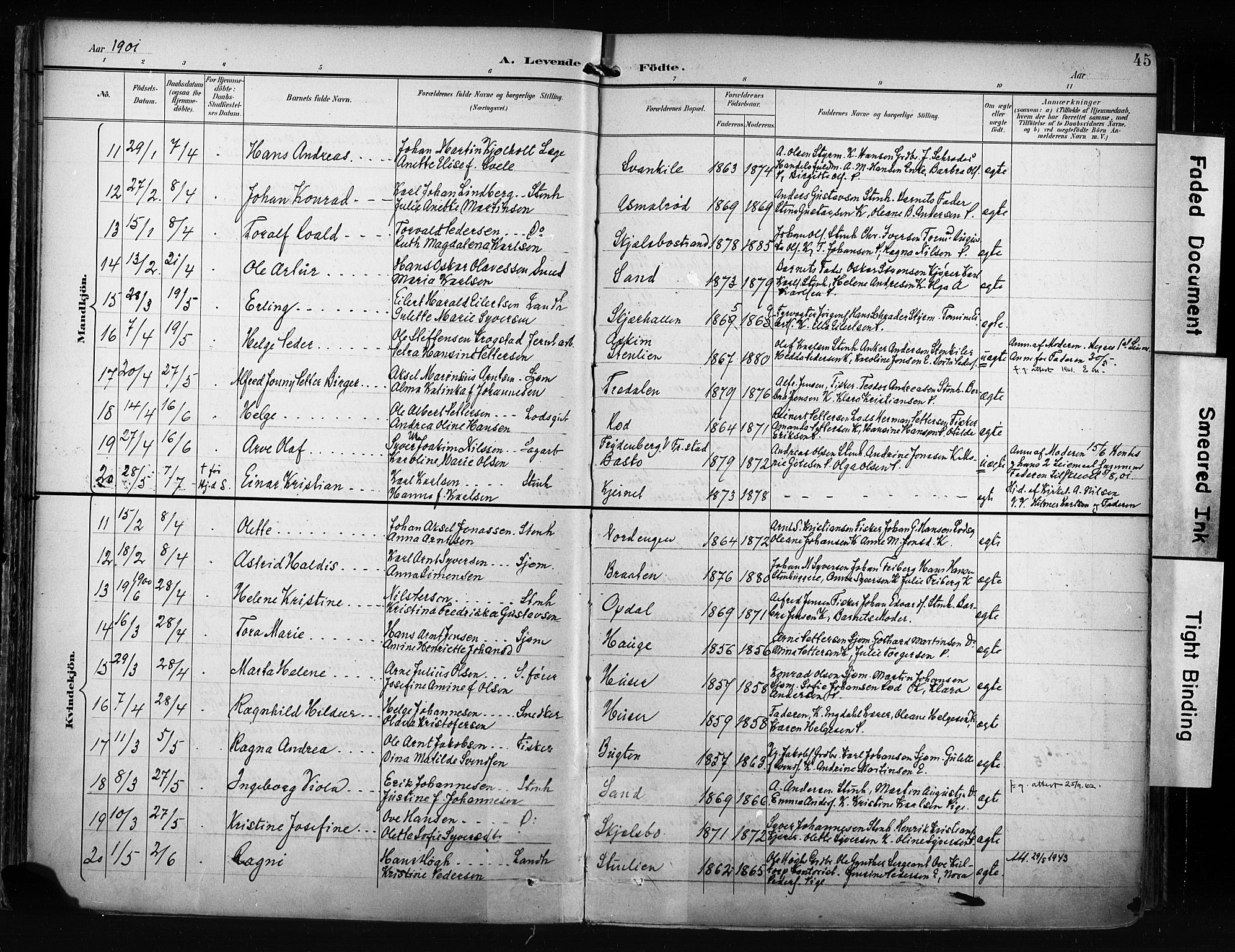 Hvaler prestekontor Kirkebøker, AV/SAO-A-2001/F/Fa/L0009: Parish register (official) no. I 9, 1895-1906, p. 45