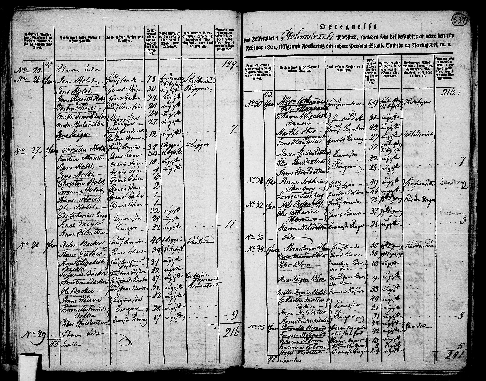 RA, 1801 census for 0715P Botne, 1801, p. 536b-537a