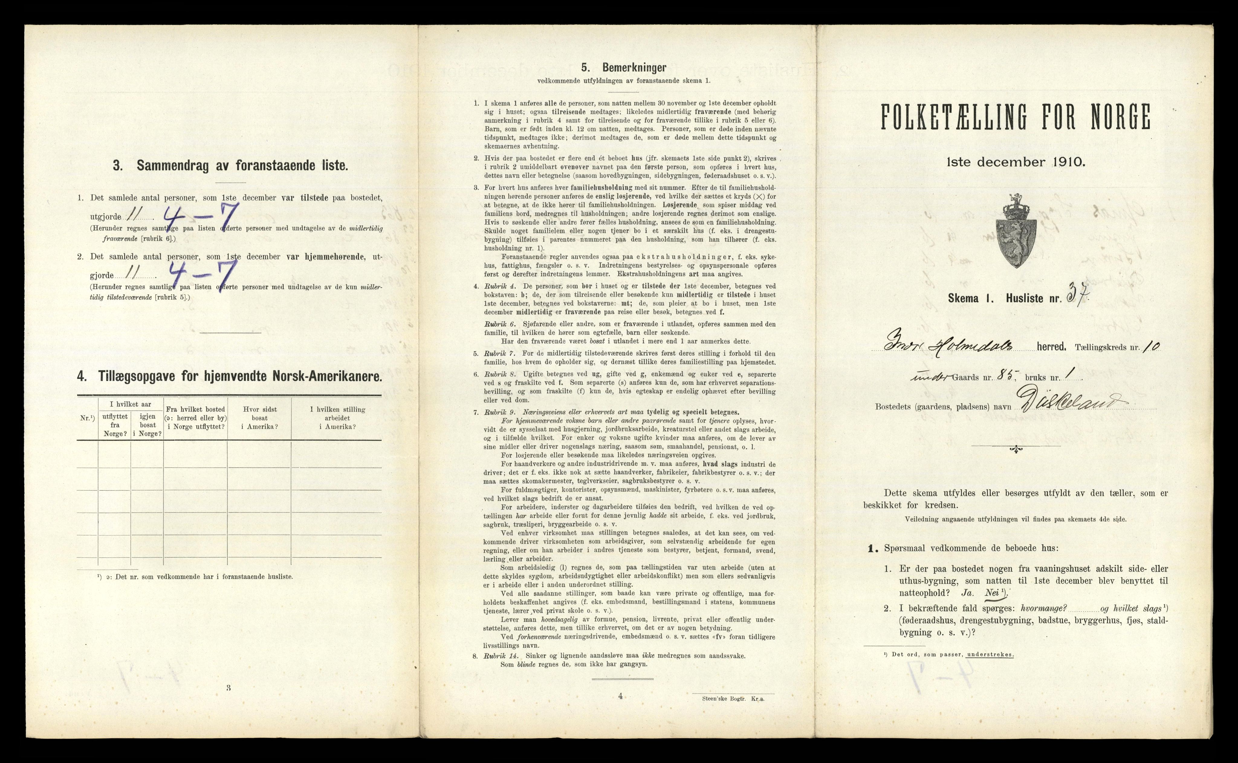 RA, 1910 census for Indre Holmedal, 1910, p. 814