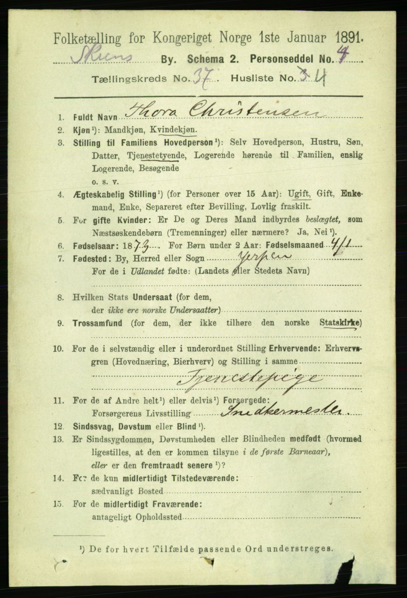 RA, 1891 census for 0806 Skien, 1891, p. 8108