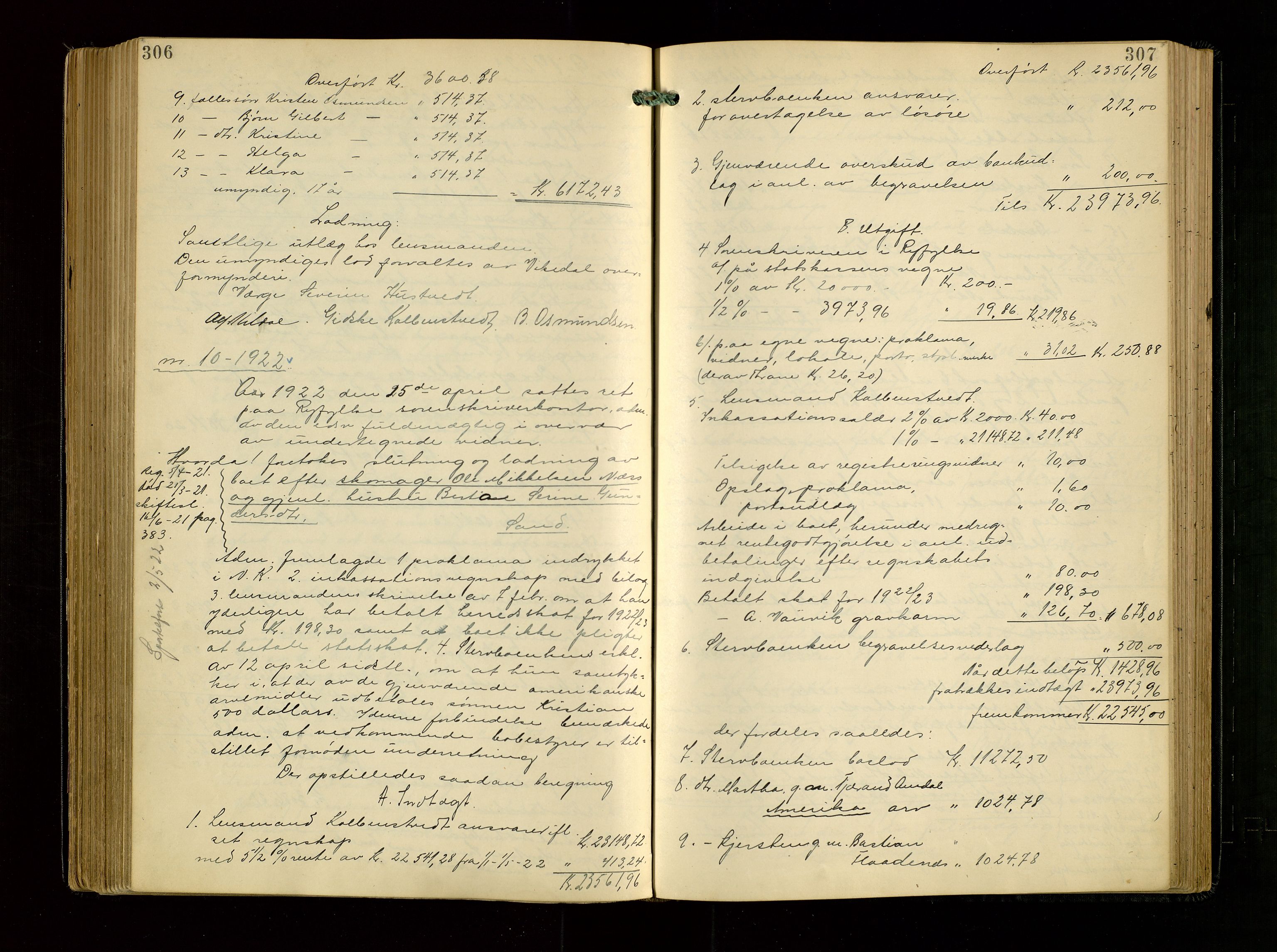 Ryfylke tingrett, SAST/A-100055/001/IV/IVG/L0005: Skifteudlodningsprotokoll Med register, 1918-1924, p. 306-307