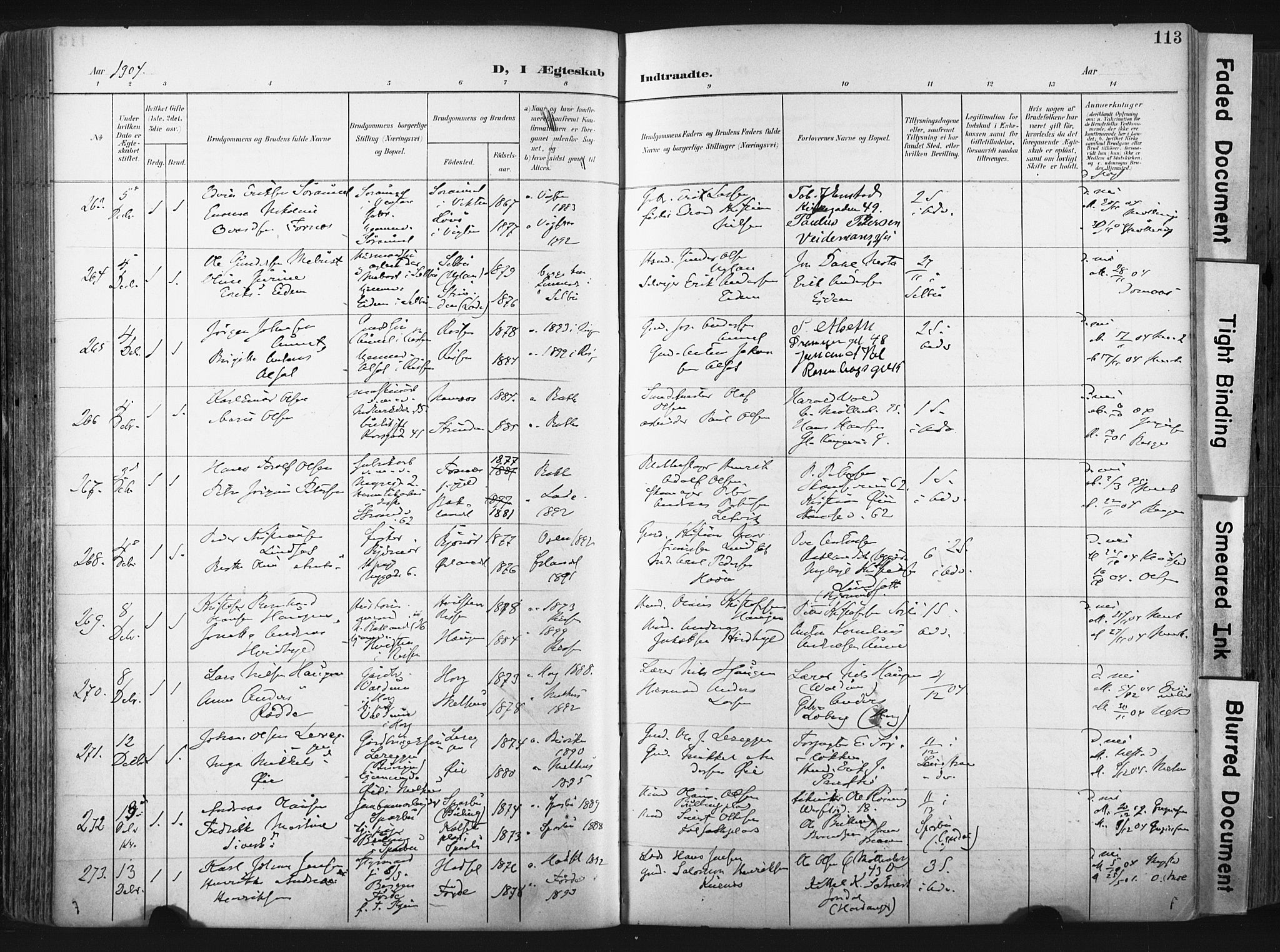 Ministerialprotokoller, klokkerbøker og fødselsregistre - Sør-Trøndelag, AV/SAT-A-1456/604/L0201: Parish register (official) no. 604A21, 1901-1911, p. 113