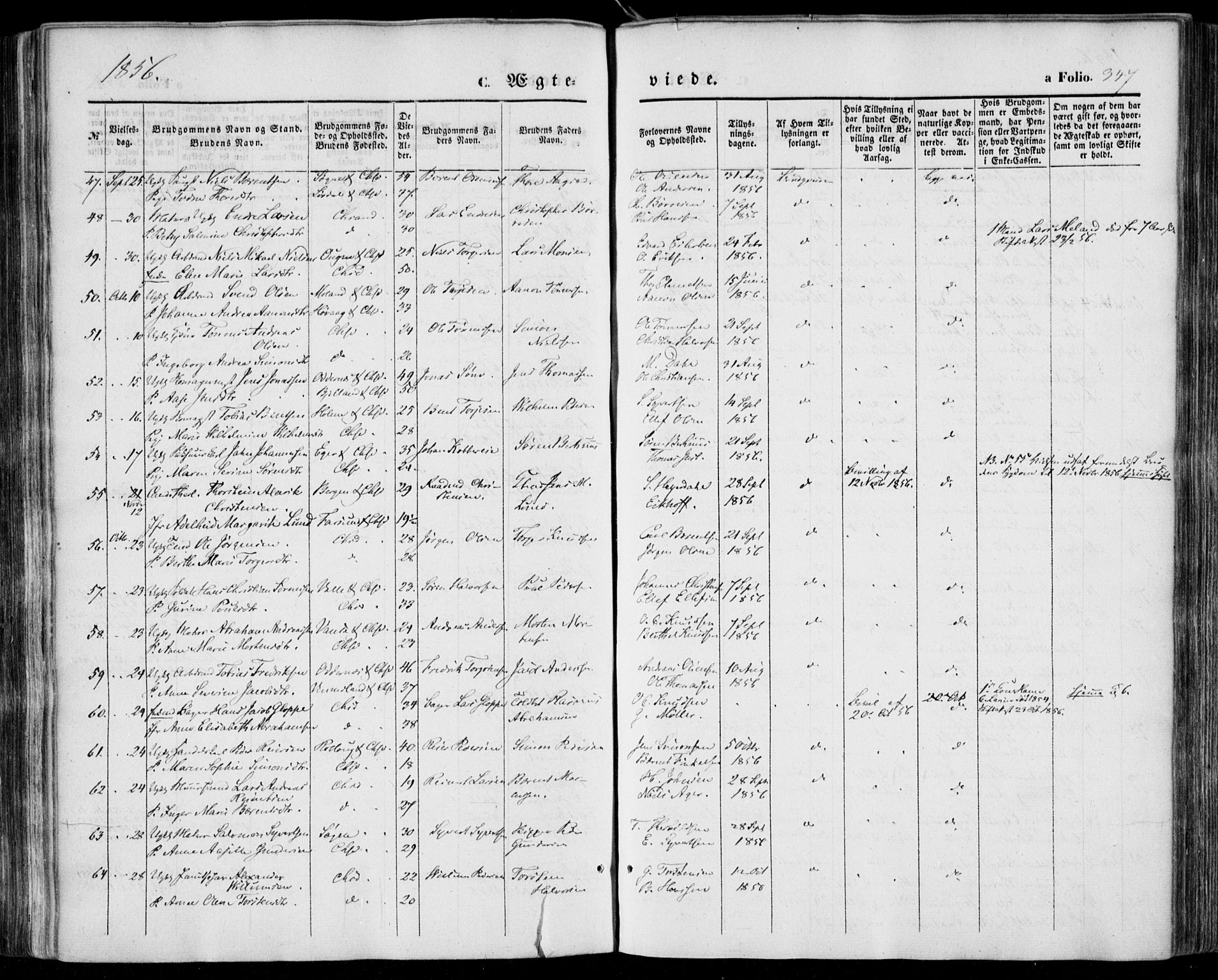 Kristiansand domprosti, AV/SAK-1112-0006/F/Fa/L0014: Parish register (official) no. A 14, 1852-1867, p. 347