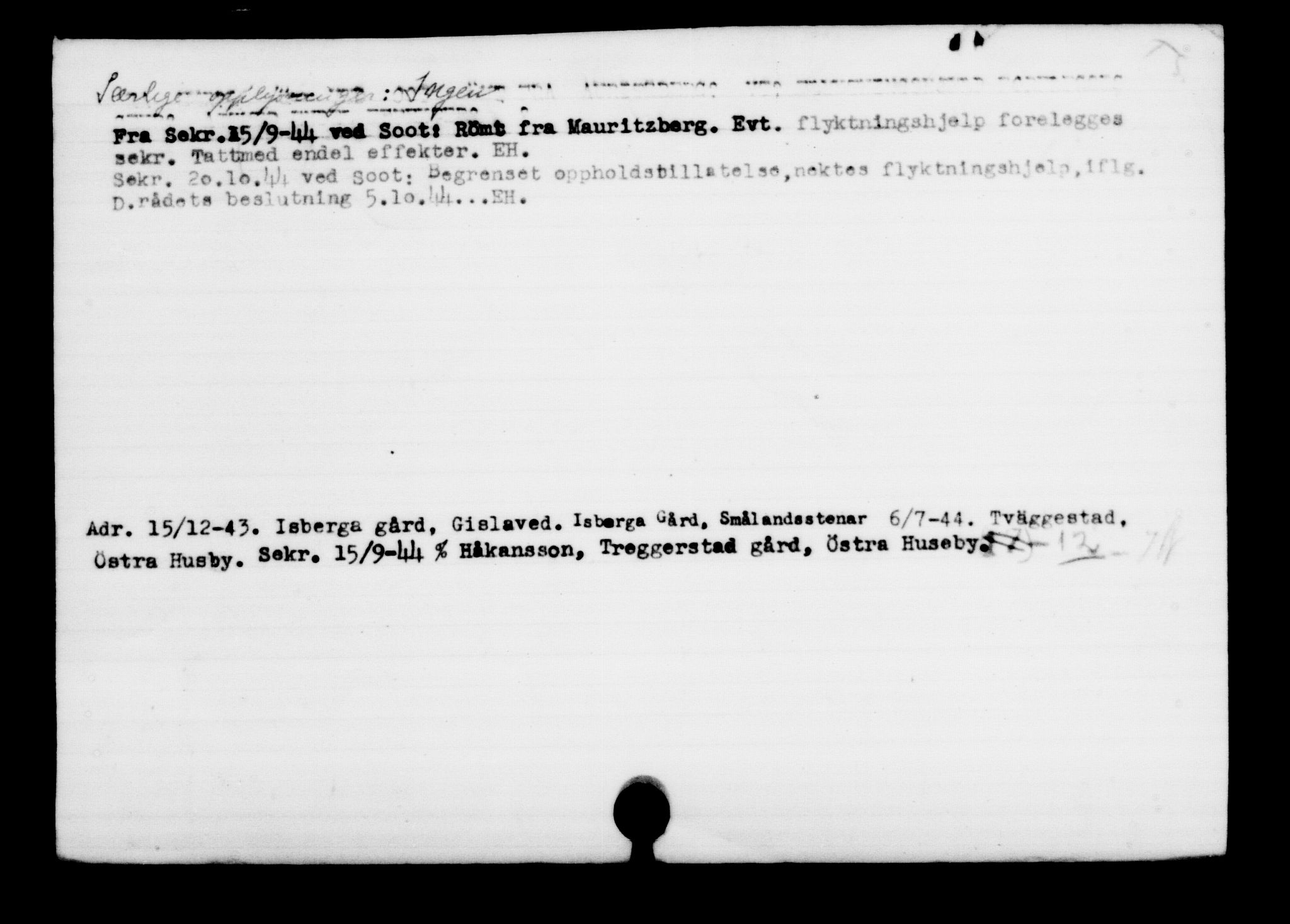 Utenriksstasjonene, Legasjonen i Stockholm, Flyktningkontoret, AV/RA-S-6753/V/Va/L0001: Kjesäterkartoteket, flyktninger med registreringsnr. 1-1000, 1940-1945, p. 1057