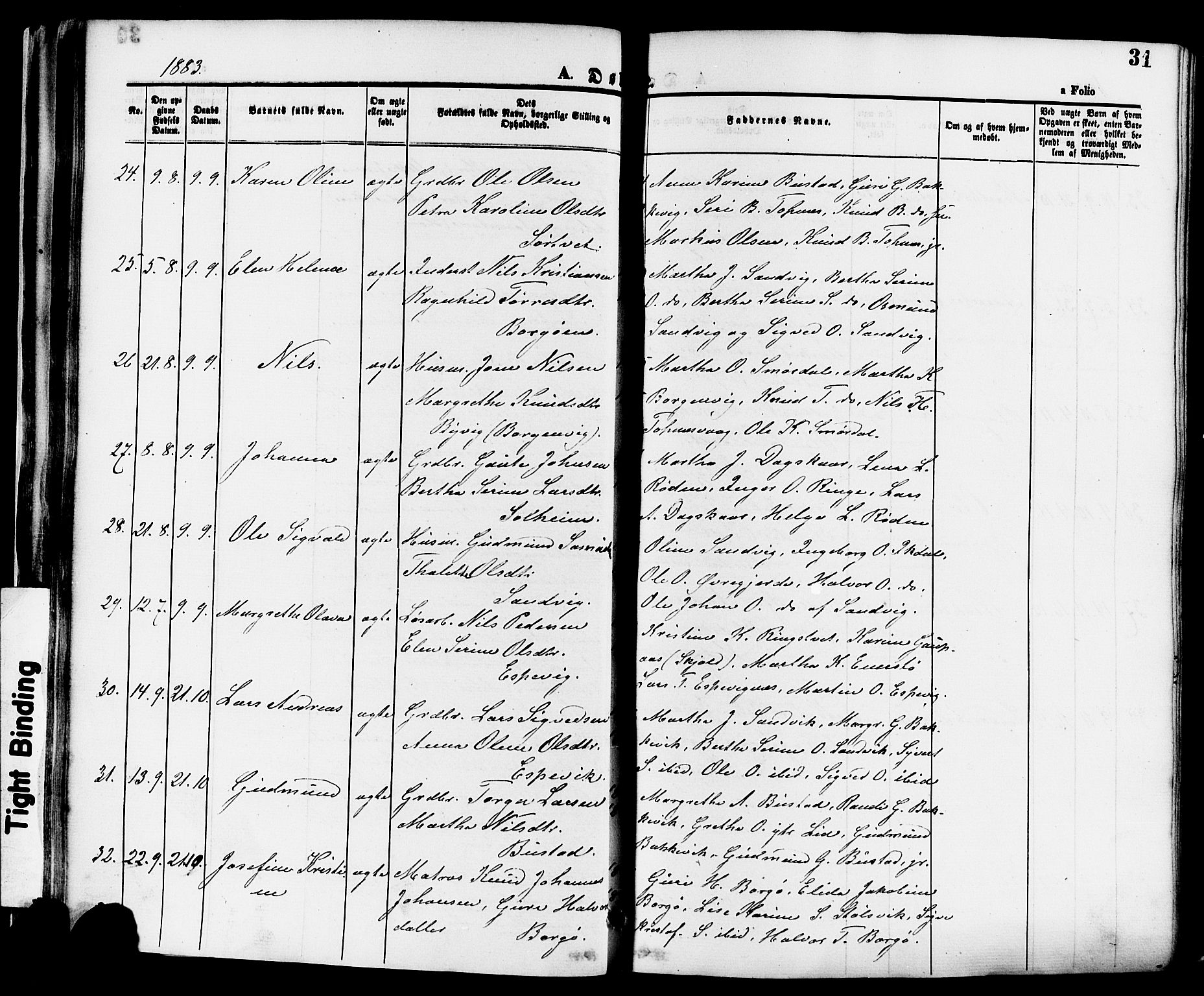 Nedstrand sokneprestkontor, AV/SAST-A-101841/01/IV: Parish register (official) no. A 11, 1877-1887, p. 31