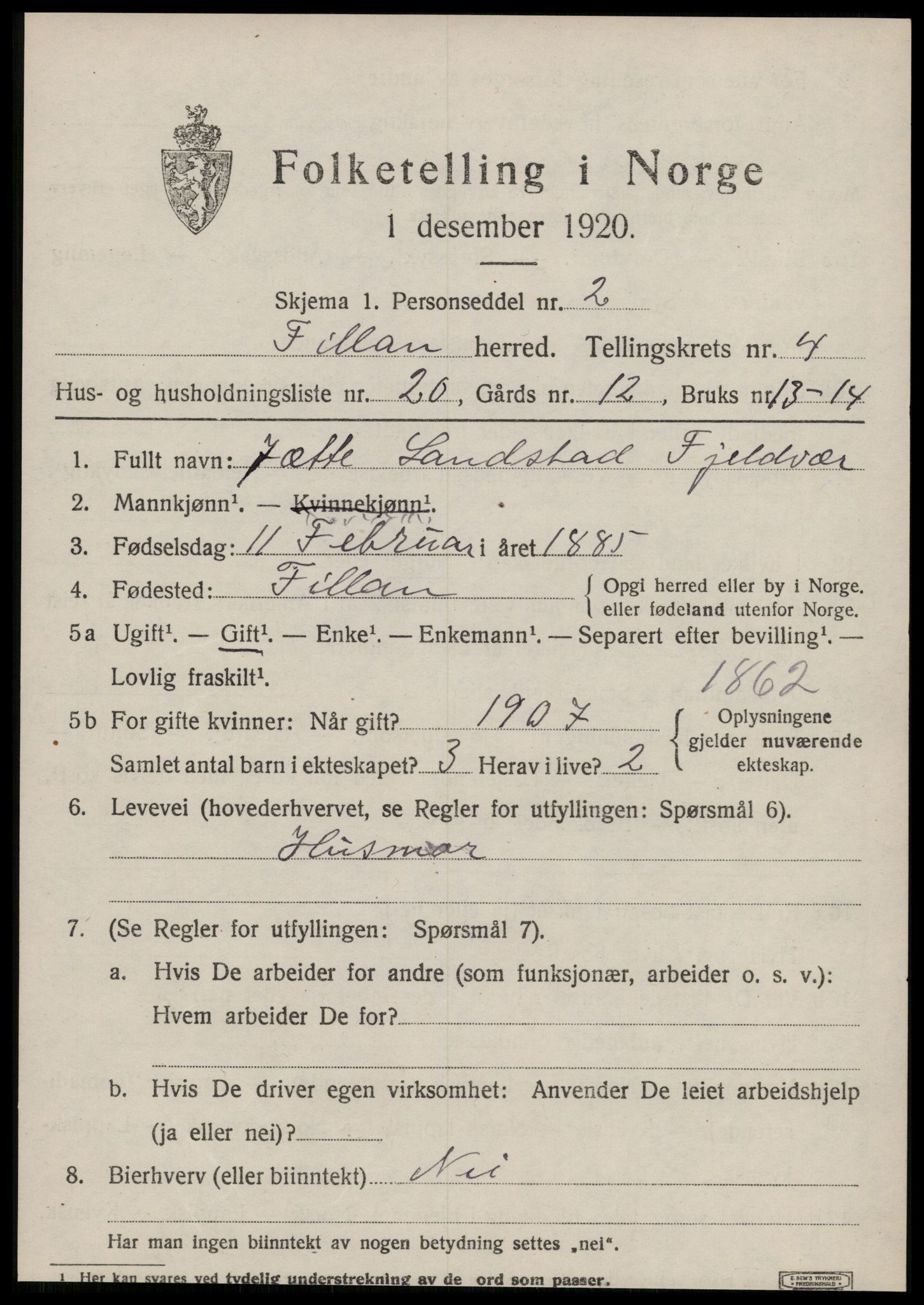 SAT, 1920 census for Fillan, 1920, p. 2020