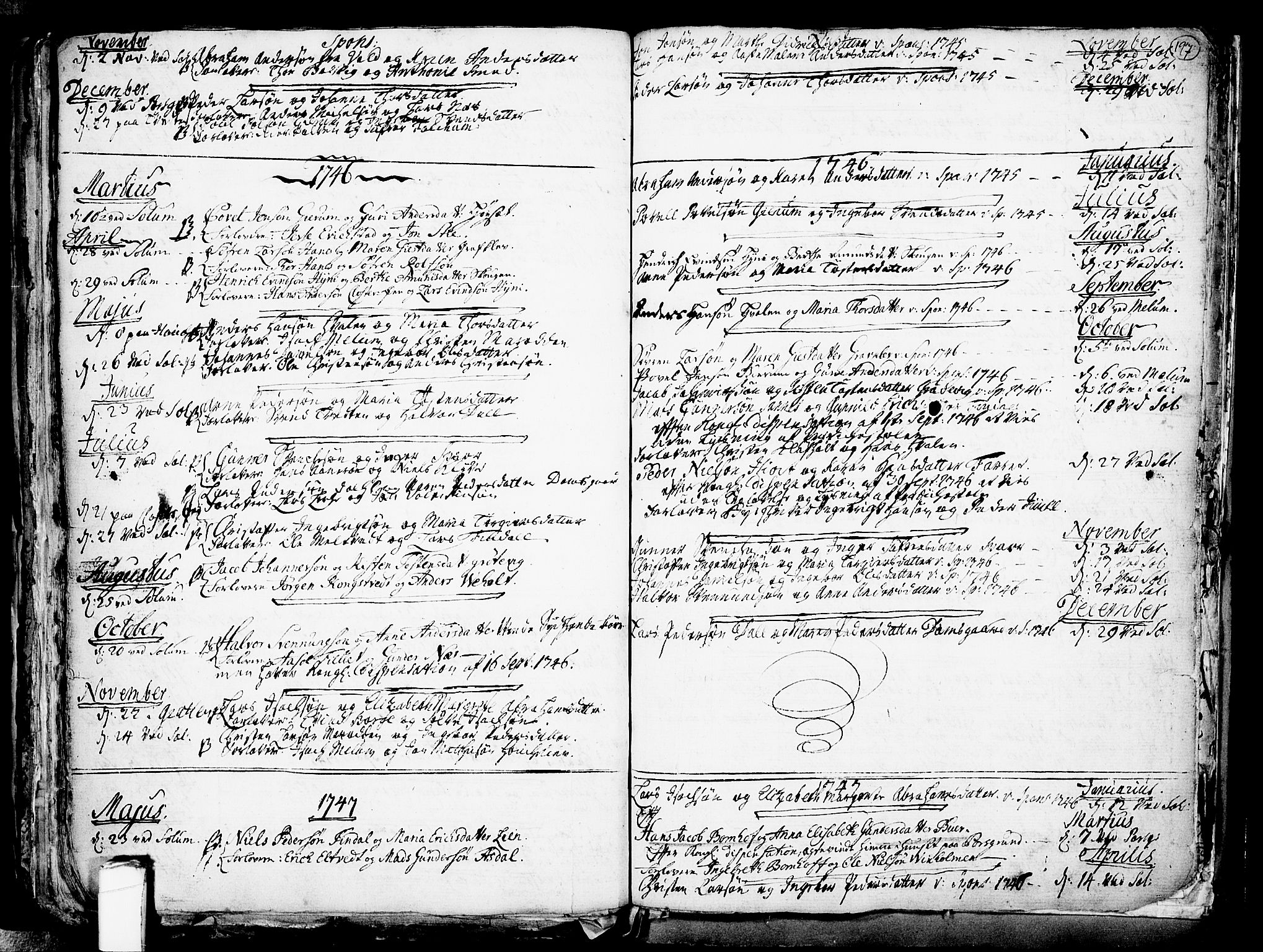 Solum kirkebøker, SAKO/A-306/F/Fa/L0002: Parish register (official) no. I 2, 1713-1761, p. 197